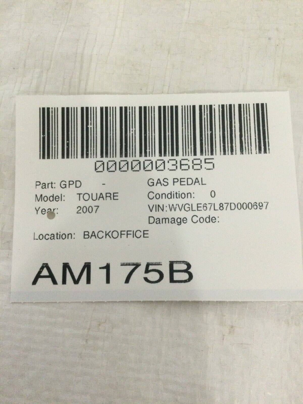 2007 Volkswagen Touareg Accelerator Gas Pedal OEM 3.6L