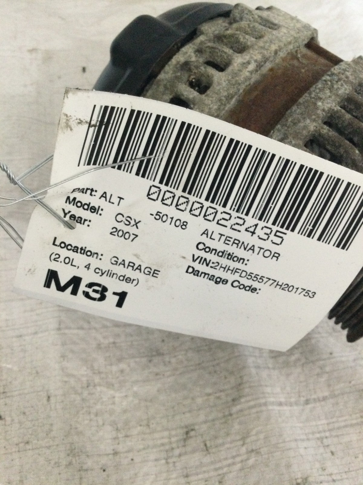 2007 Acura CSX 2.0L  Alternator OEM