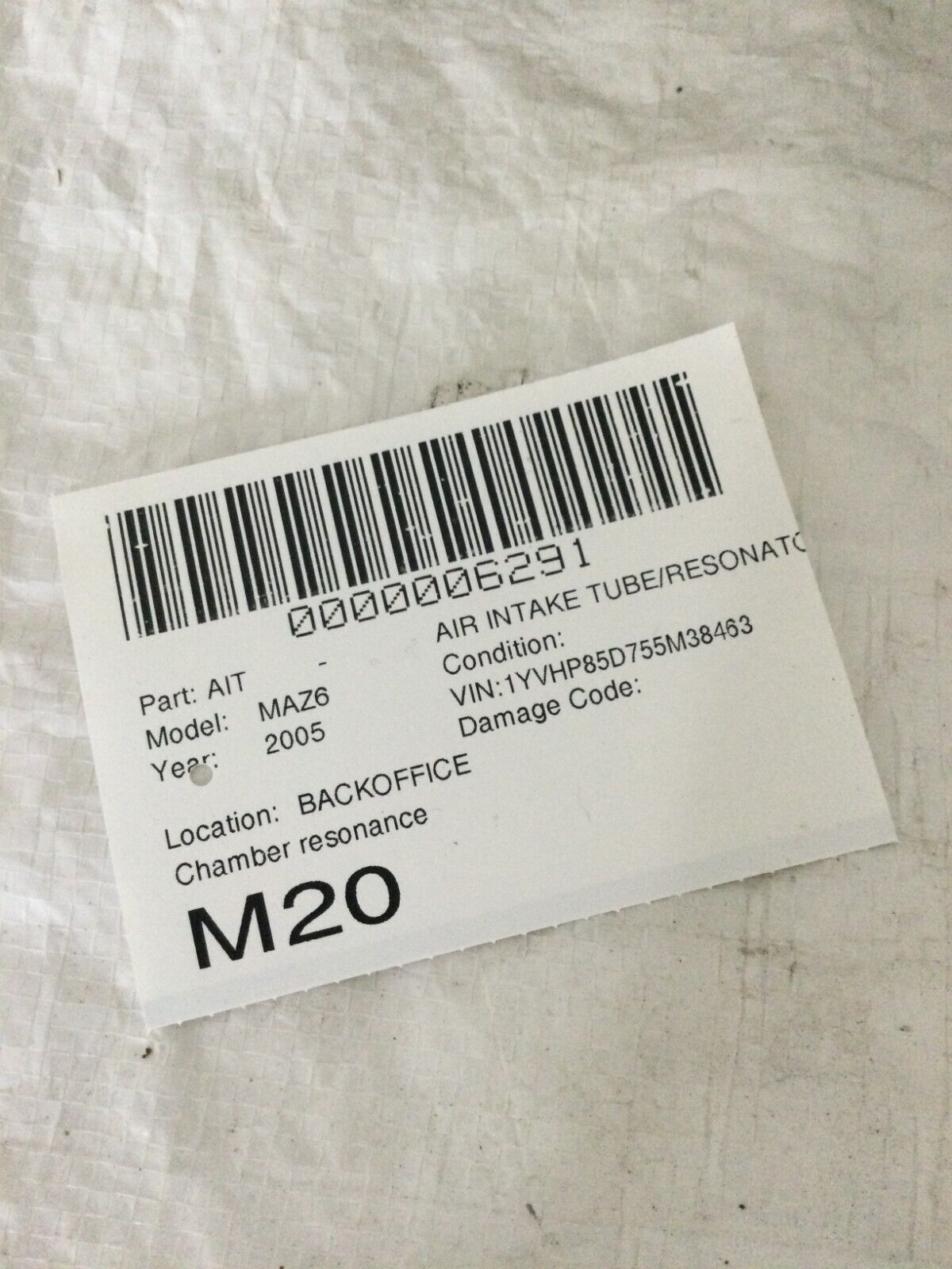 2005 Mazda 6 Air Intake Resonance Chamber OEM