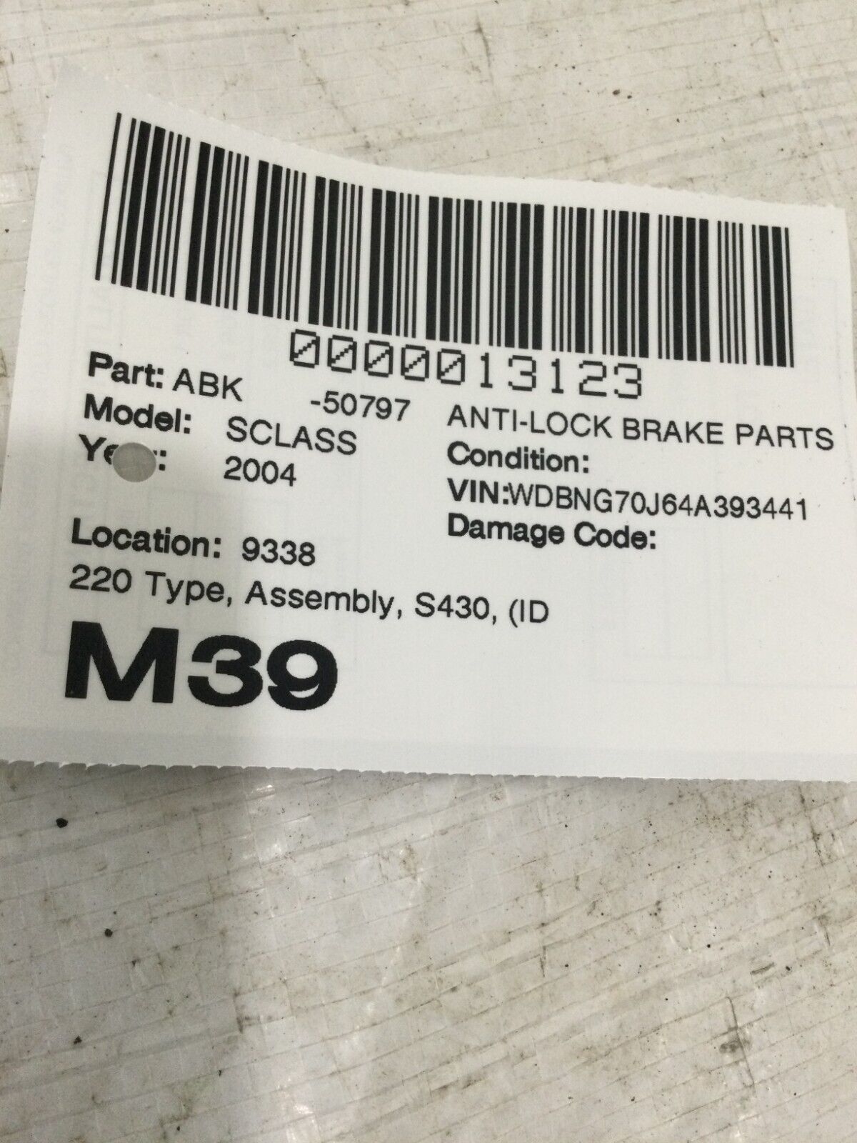 2004 Mercedes Benz S430 ABS Anti Lock Brake Pump Module OEM A0044314612