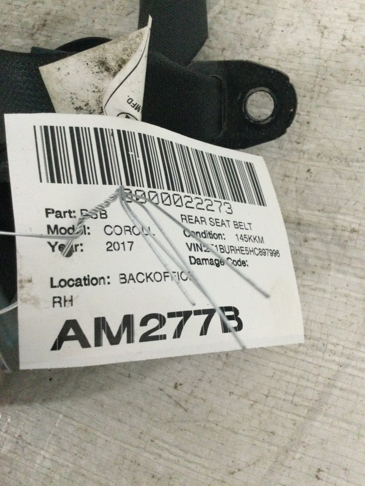 2017 Toyota Corolla Rear Right Seat Belt OEM