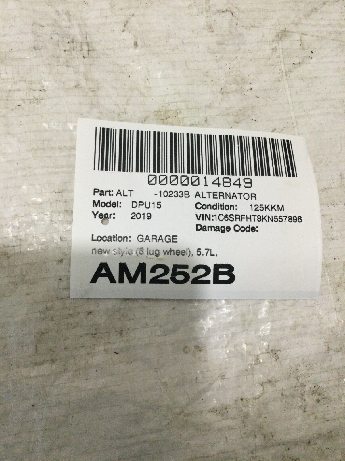 2019 Dodge Ram 1500 Alternator Motor 5.7L OEM 56029644AB