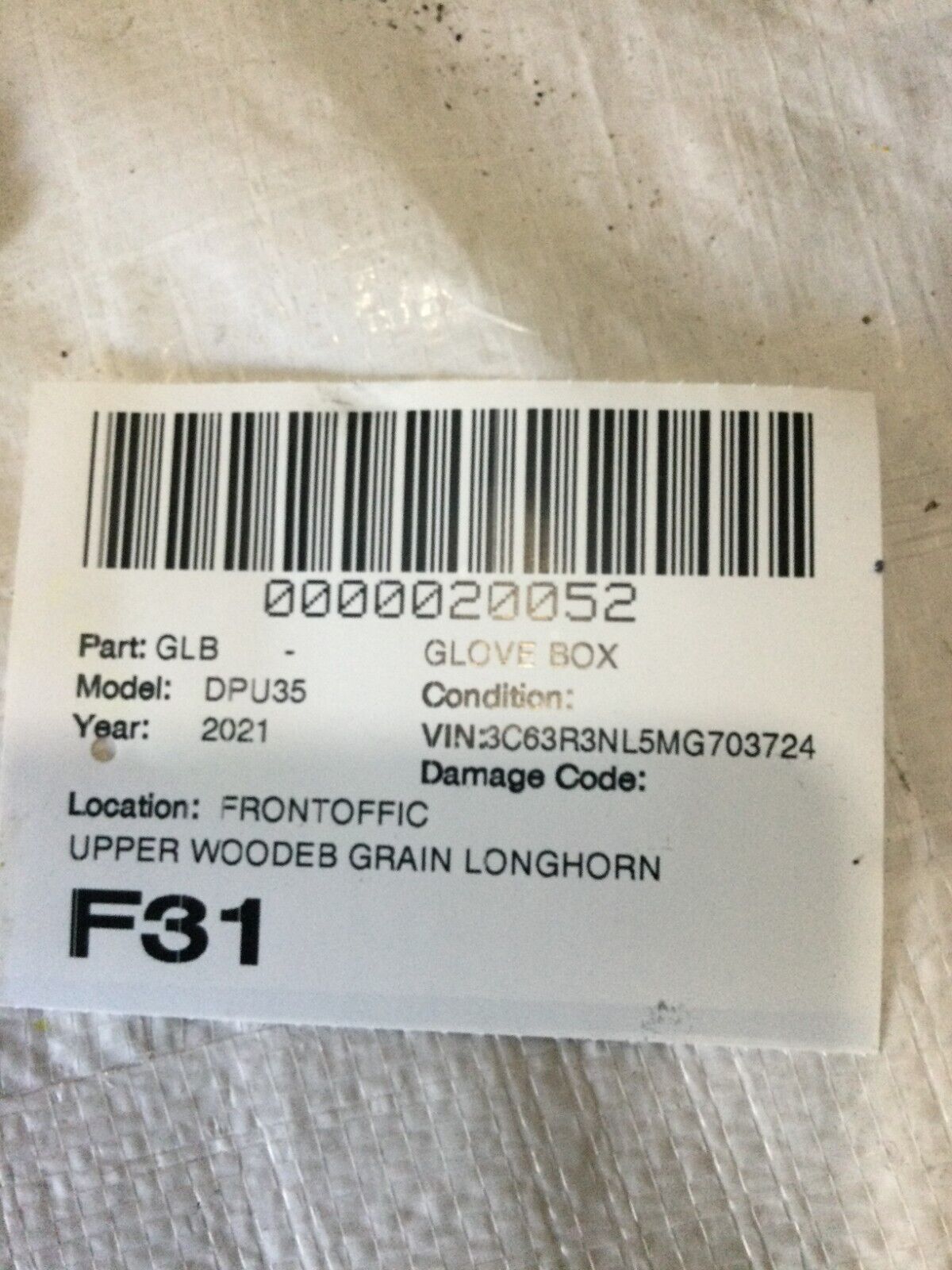 2019-2023 Ram 3500 Longhorn Wooden Upper Glove Box OEM 3890983