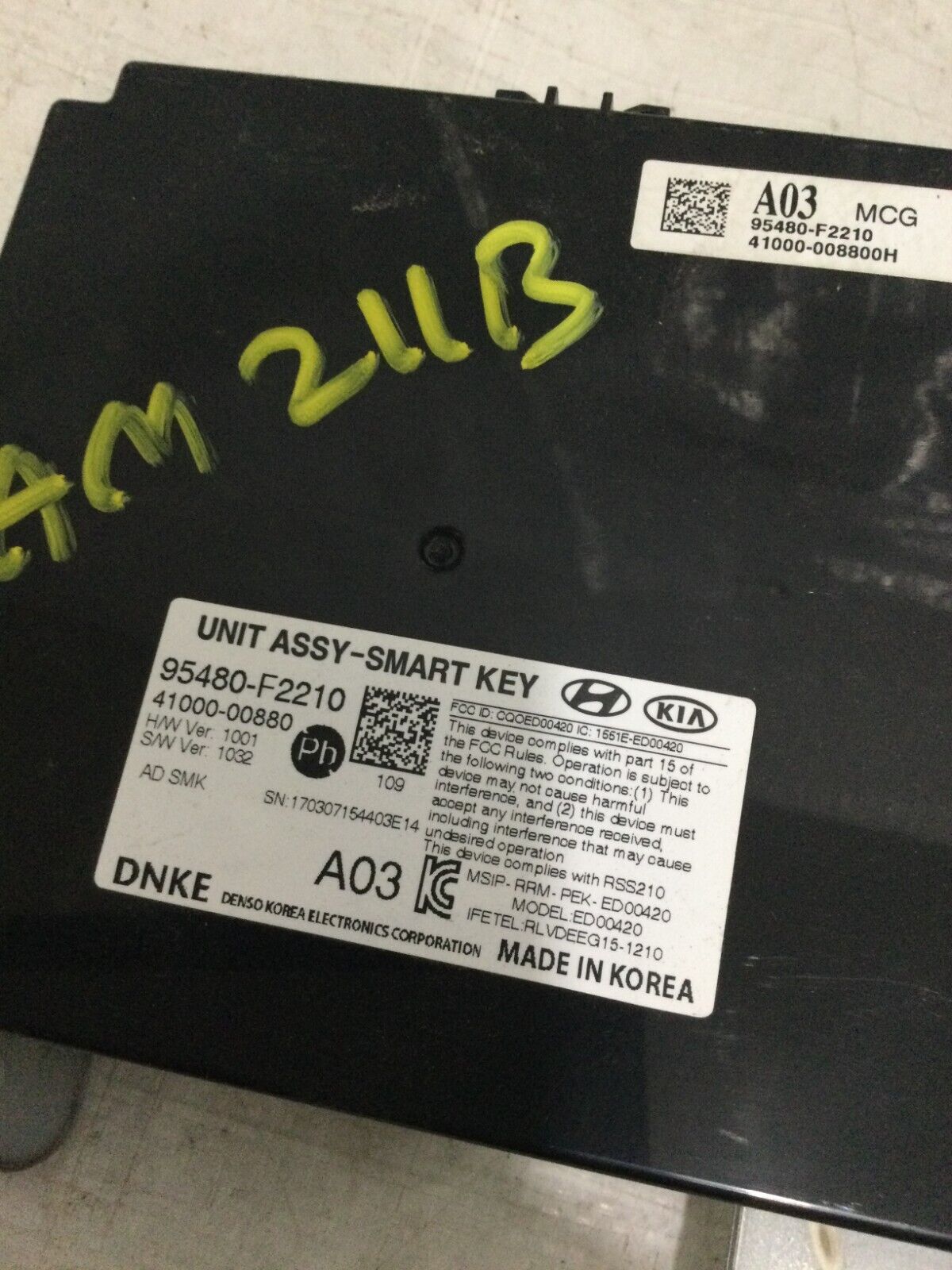 2017-2018 Hyundai Elantra Anti Theft Unit Smart Key Module OEM 95480-F2000