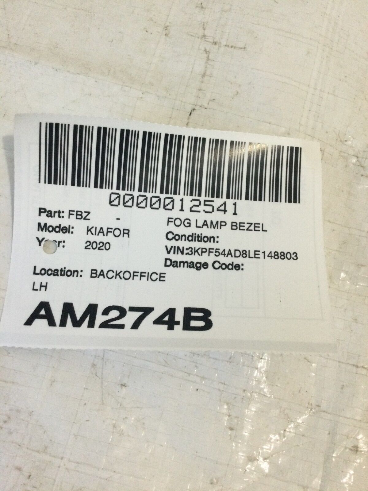 2019-2021 KIA Forte Front Left DRL Fog Cover Bezel OEM 86596 M7010