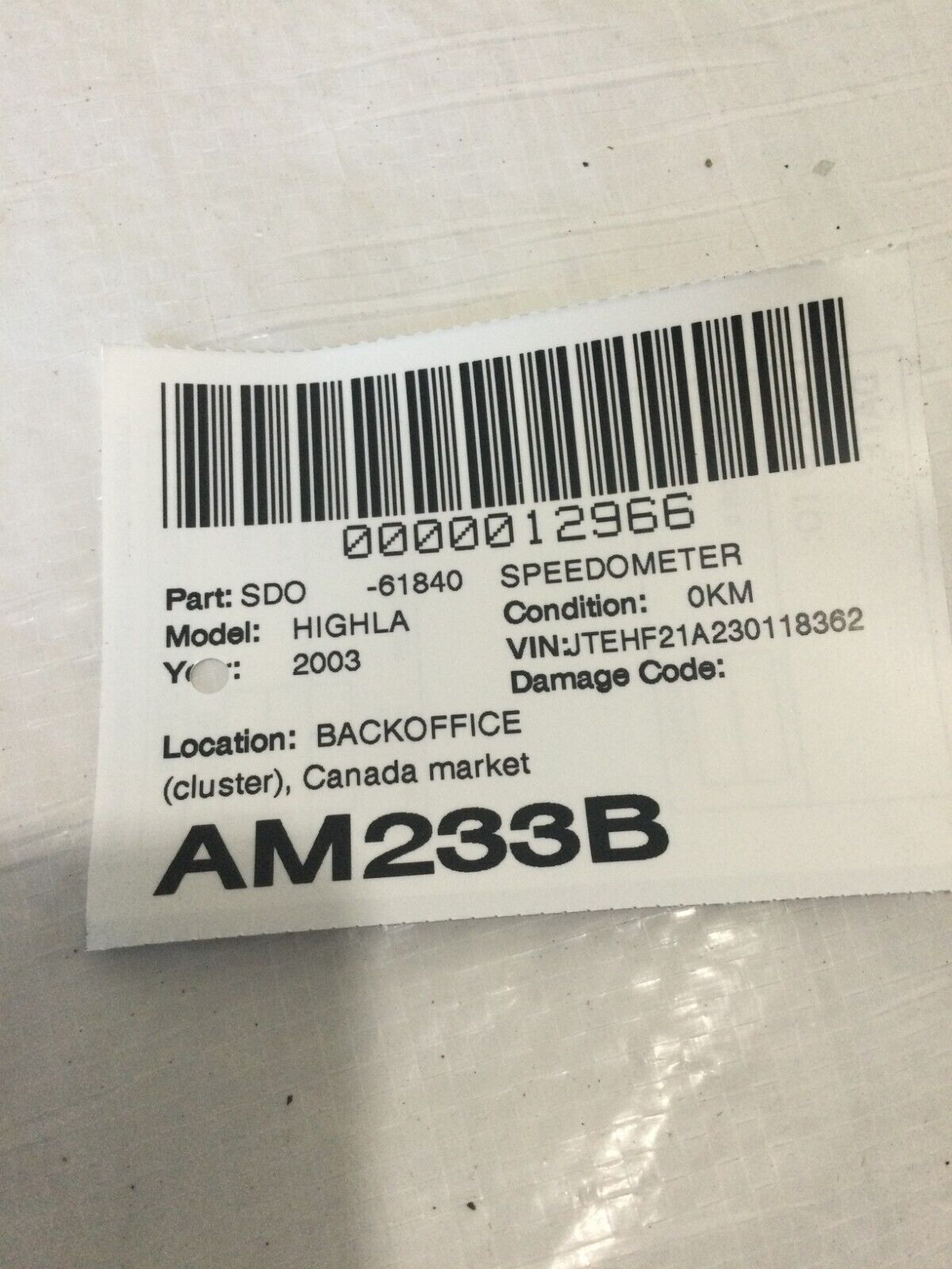 2003-2005 Cluster Speedometer Toyota Highlander 83800-48110 OEM