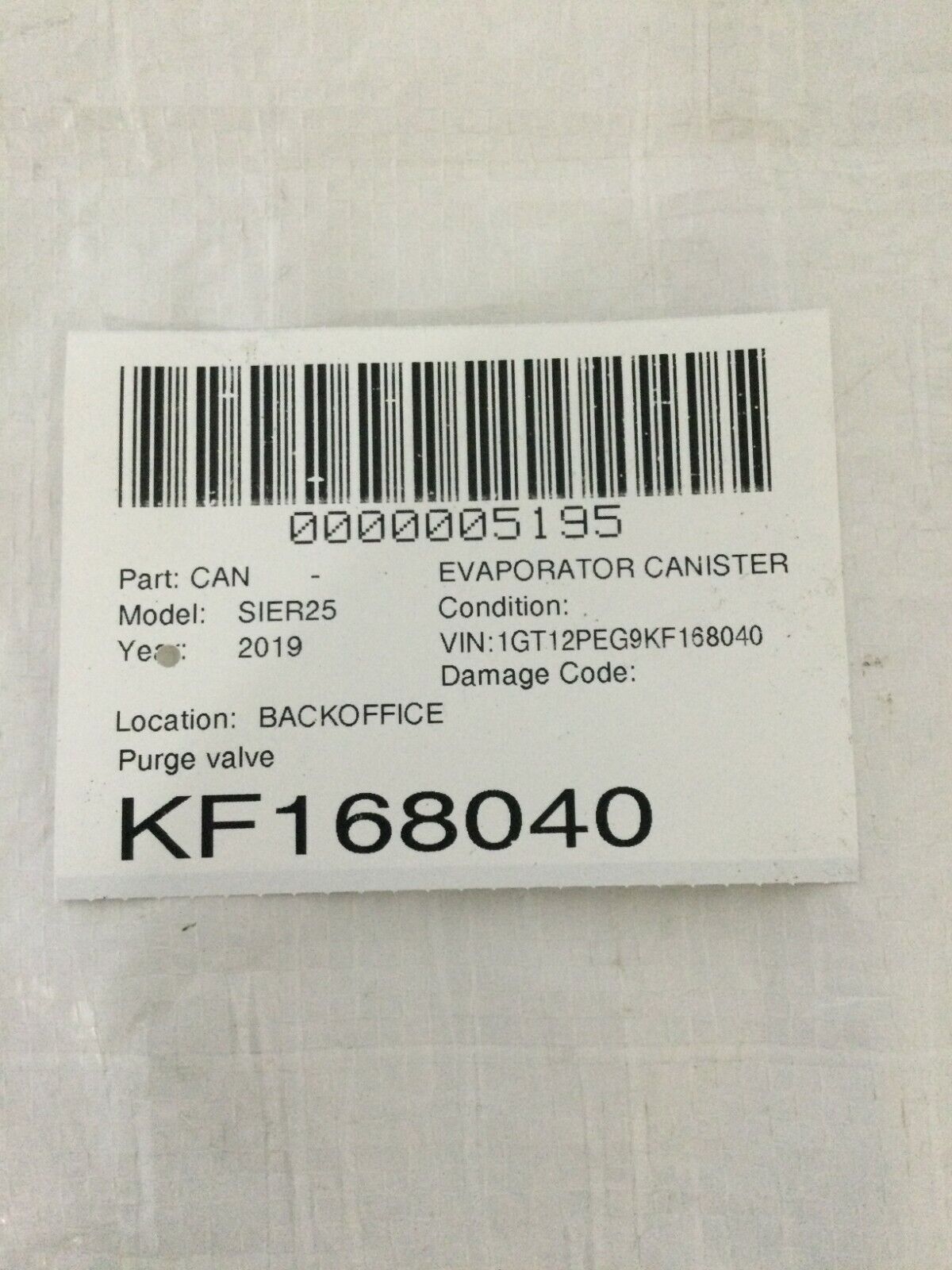 2019 GMC Sierra 2500HD Canister Purge Valve 6.0L OEM 6599350