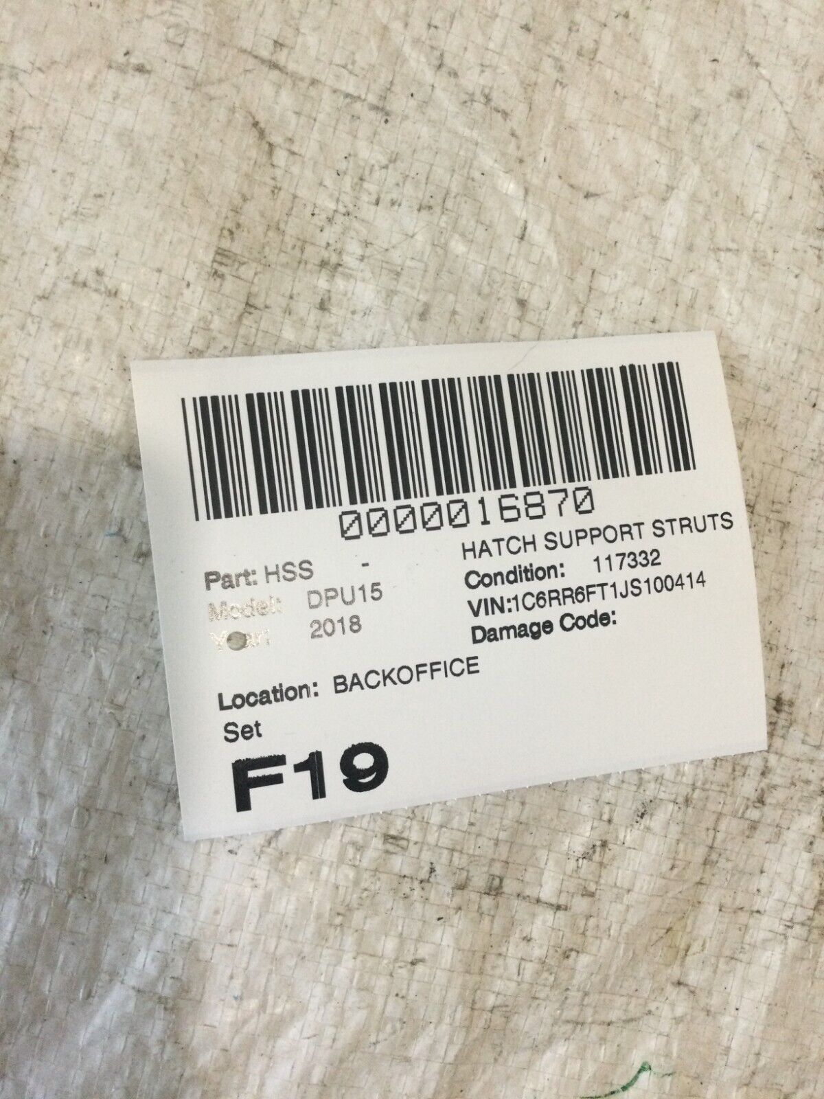 2018 Dodge Ram 1500 Hatch Support Strut Set OEM