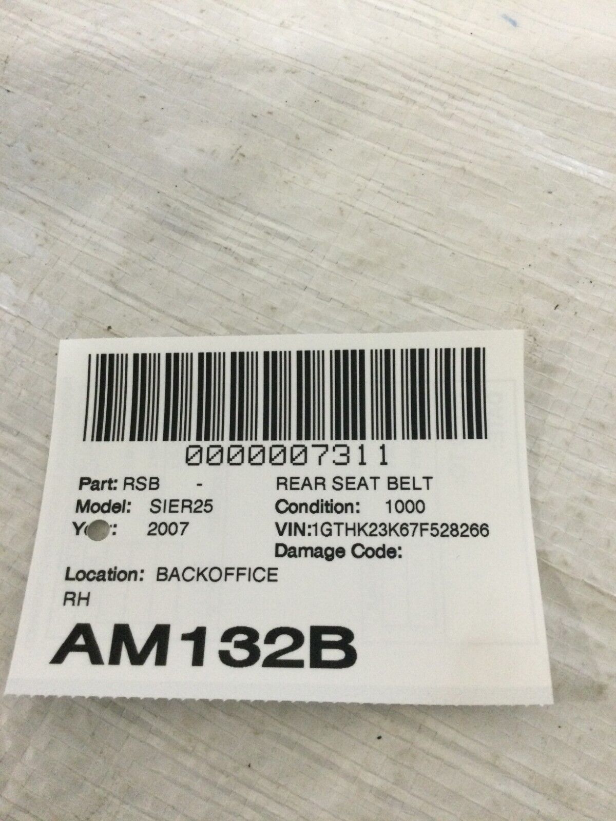 2007 GMC Sierra 1500 Rear Right Seat Belt OEM 15890417