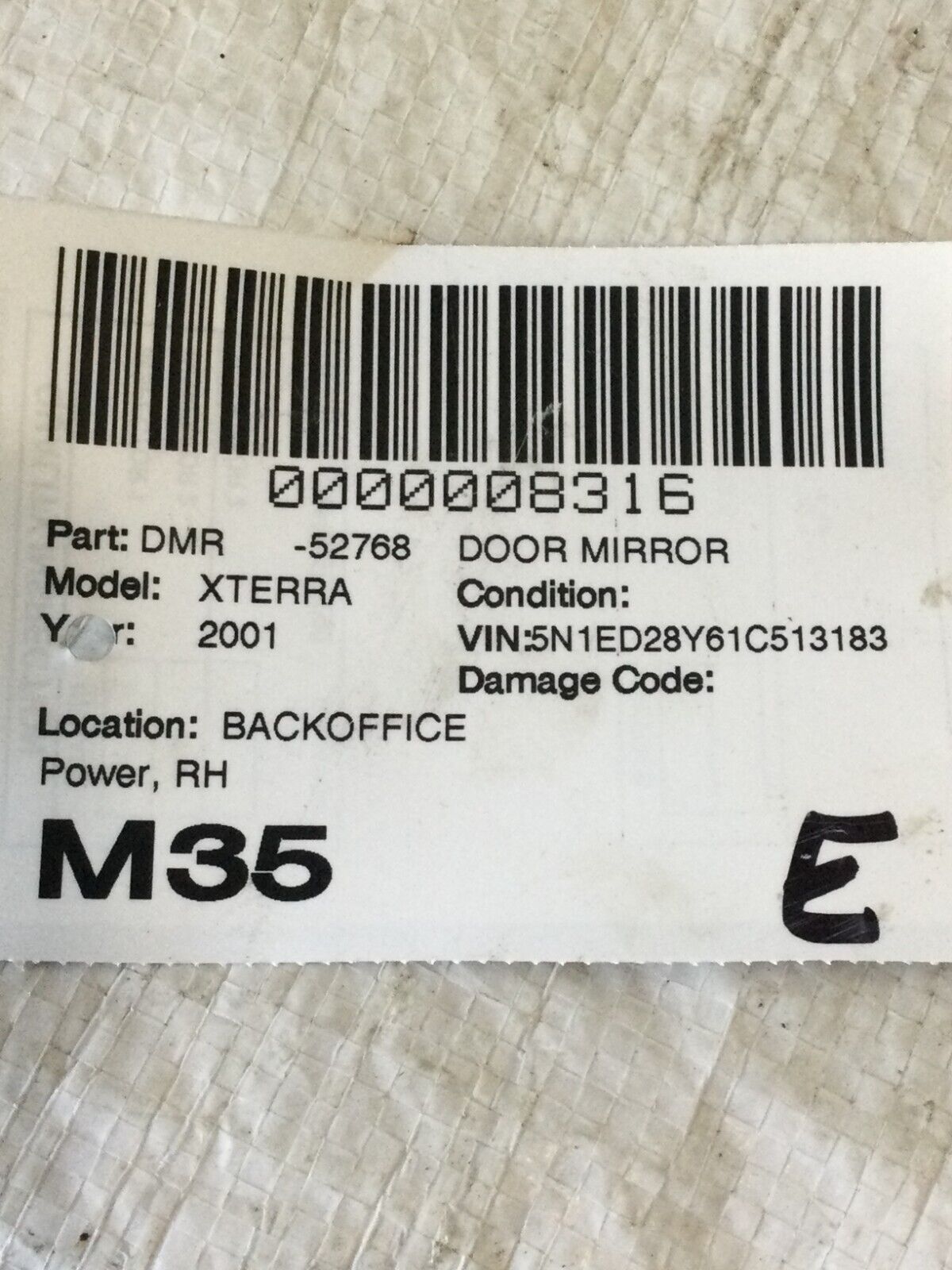 2001 Nissan Xterra Side View Power Door Mirror Right Passenger OEM ( Damage )