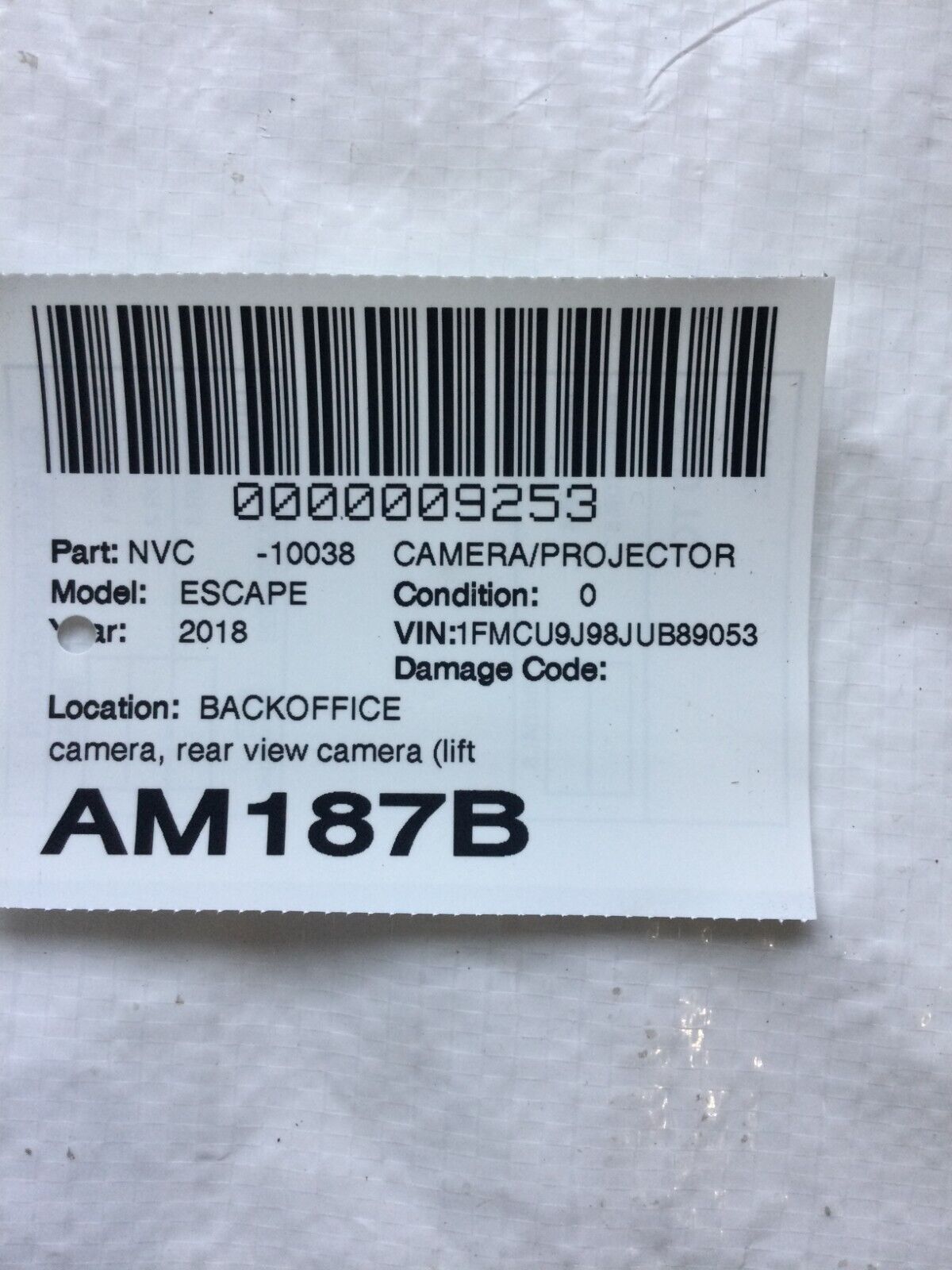 2018 Ford Escape Rear View Camera Lift Gate Mounted GJ5T19G490AC OEM