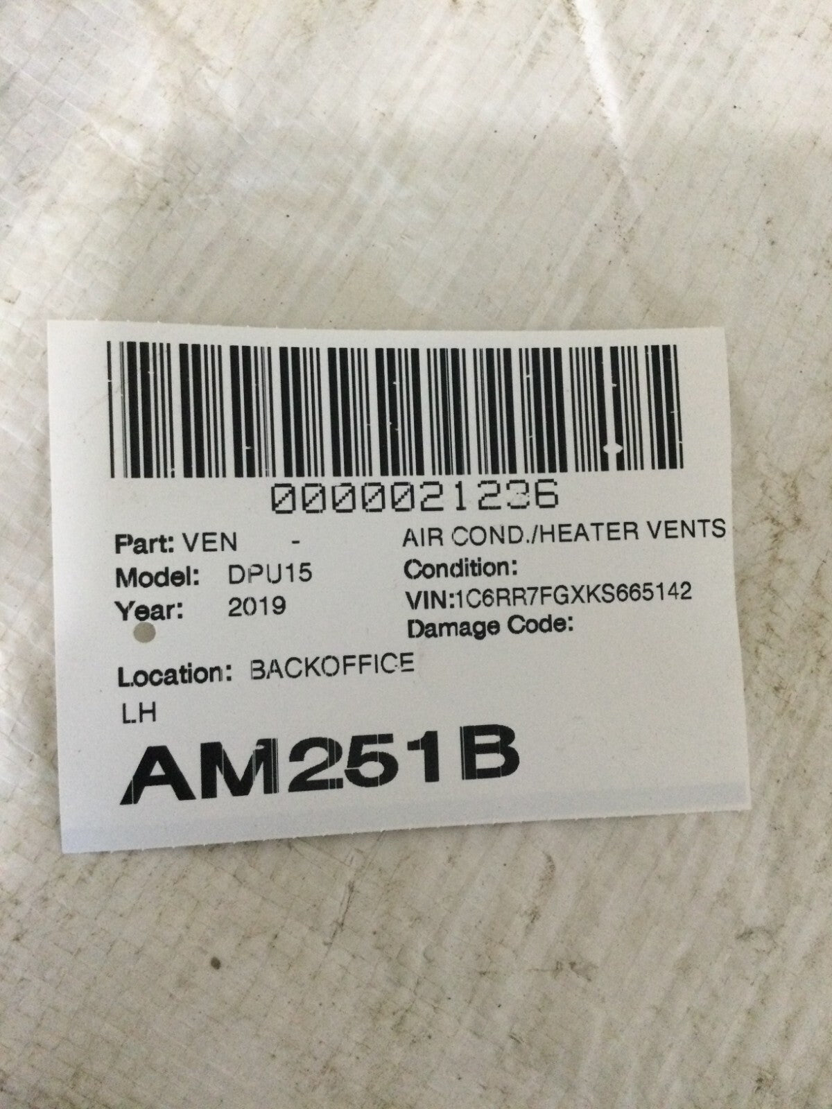 2019 Dodge Ram 1500 Dash Left Air Vent W/ Headlight Switch 68269910AA OEM