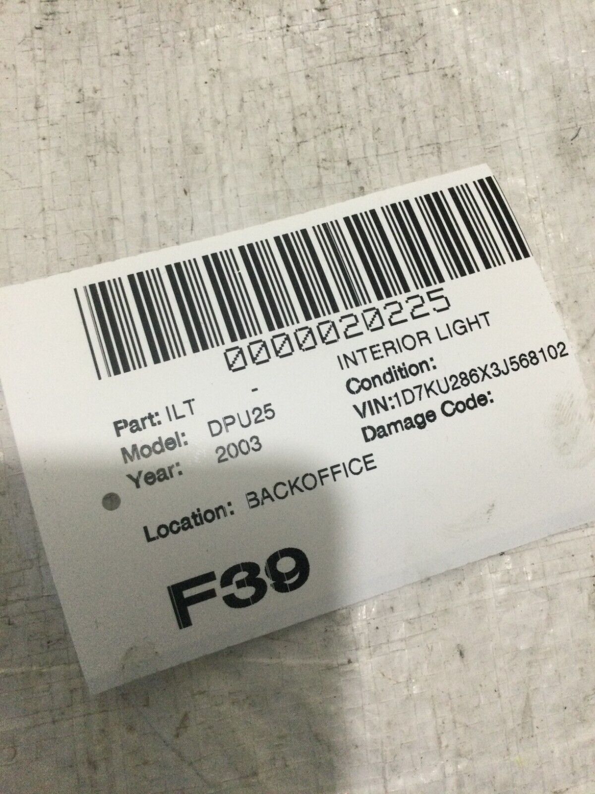 2003 Dodge Ram 2500  Rear Interior Dome Light OEM