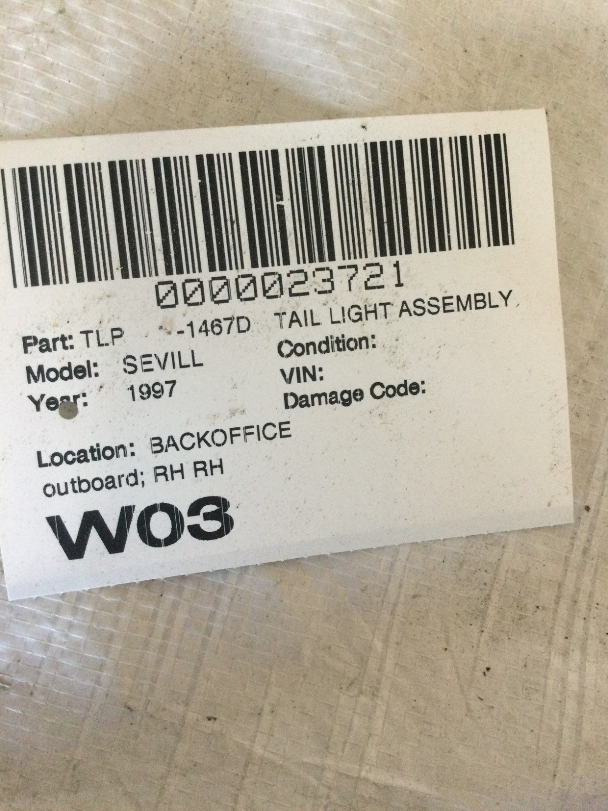 1997 Cadillac Seville Right Passenger Side Outer Tail Light OEM