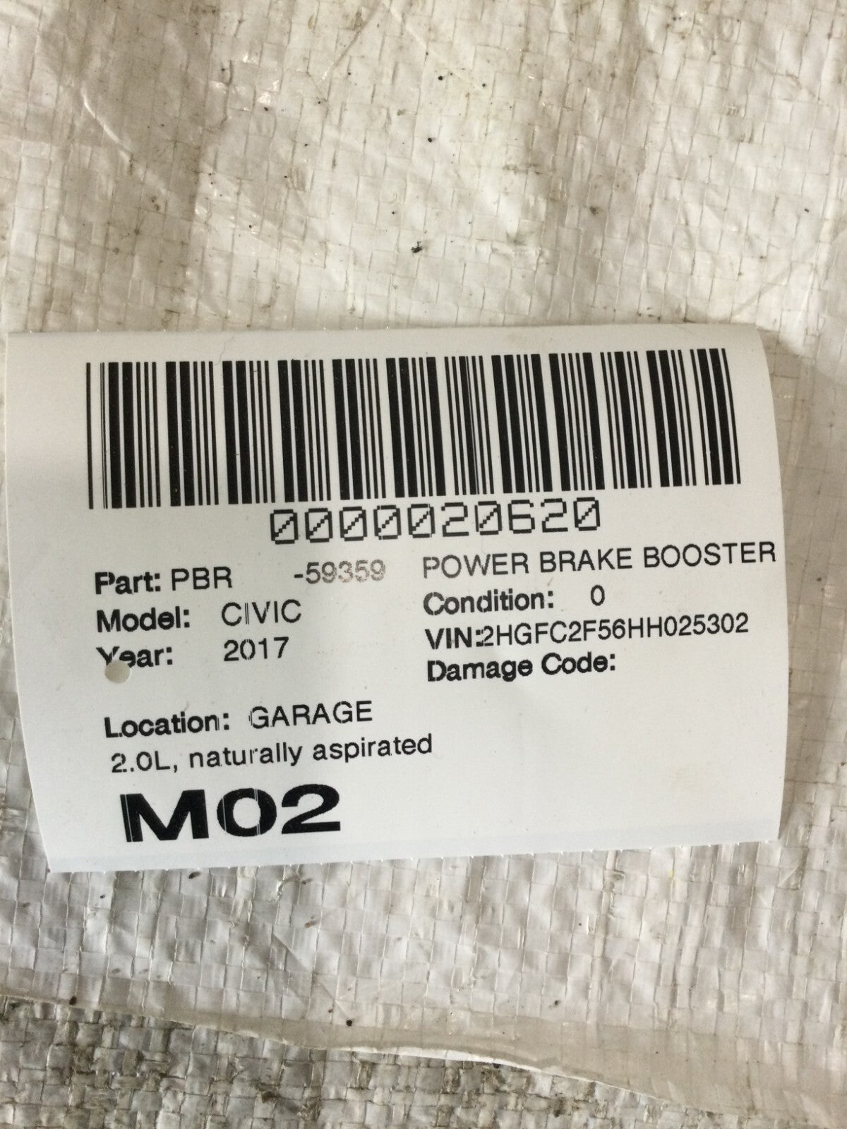 2017 Honda Civic Power Brake Booster W/ Reservoir OEM