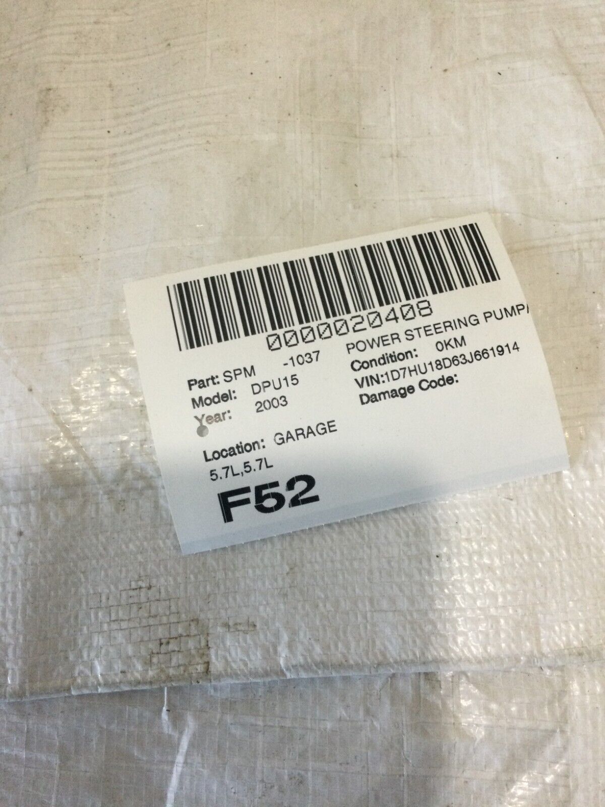 2003 Dodge Ram 1500 Power  Steering Pump  52113454AH OEM