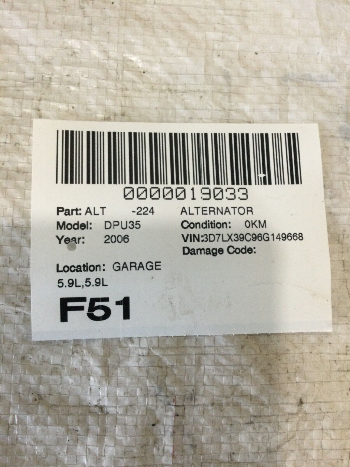 2006 Dodge Ram 3500 5.9L Diesel Alternator
