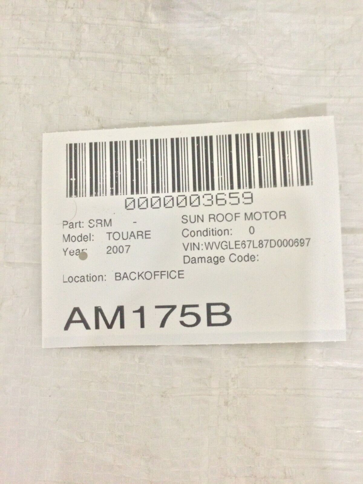 2007 Volkswagen Touareg Sun Roof Motor OEM 1K0959591 