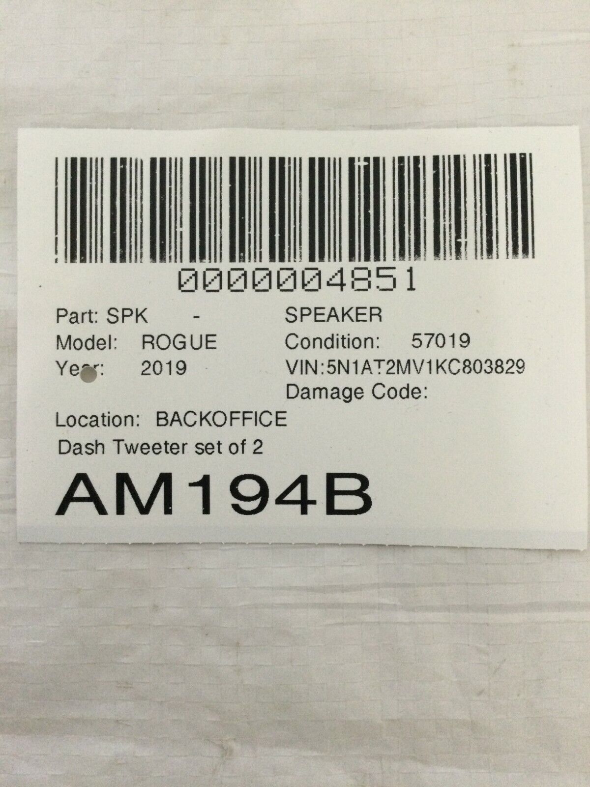 2019 Nissan Rogue Dash Tweeter Speaker Set OEM 281E1 7FA0A