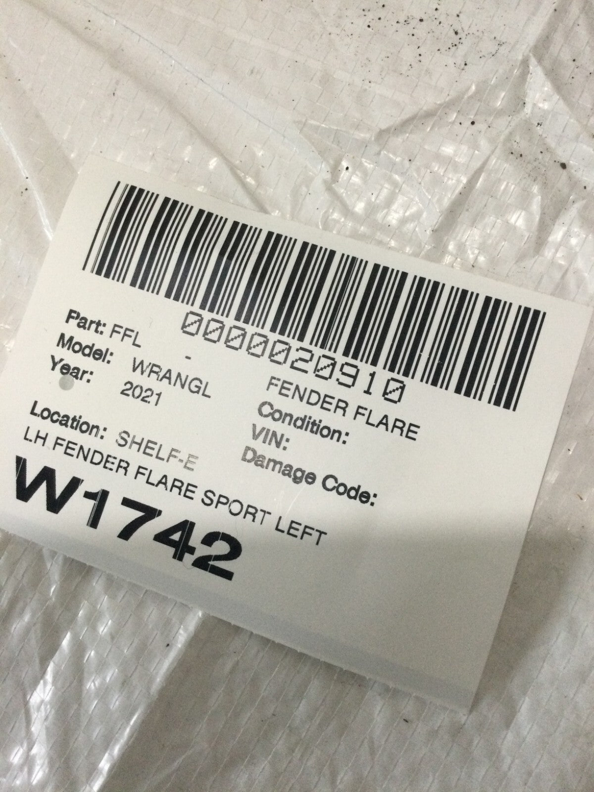 2021 Jeep Wrangler Sport SAHARA  Fender Flare Front Left OEM 2018-2023