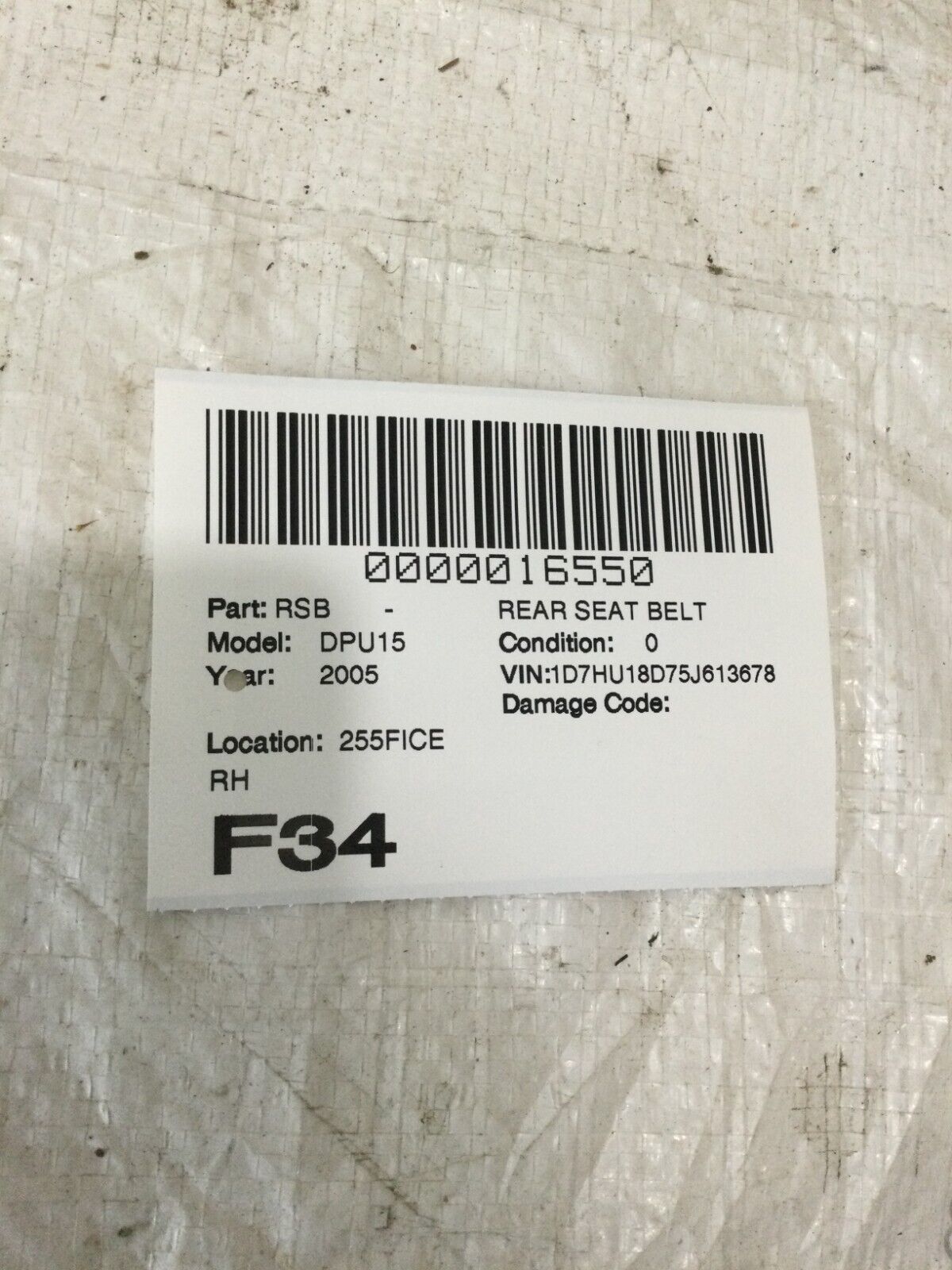 2005 Dodge Ram 1500 Rear Right Seat Belt OEM