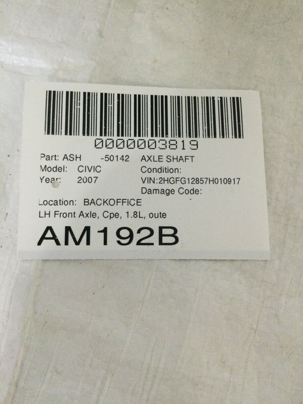2007-2011 Honda Civic Coupe Front Left Driver CV Axle Shaft OEM 1.8L 