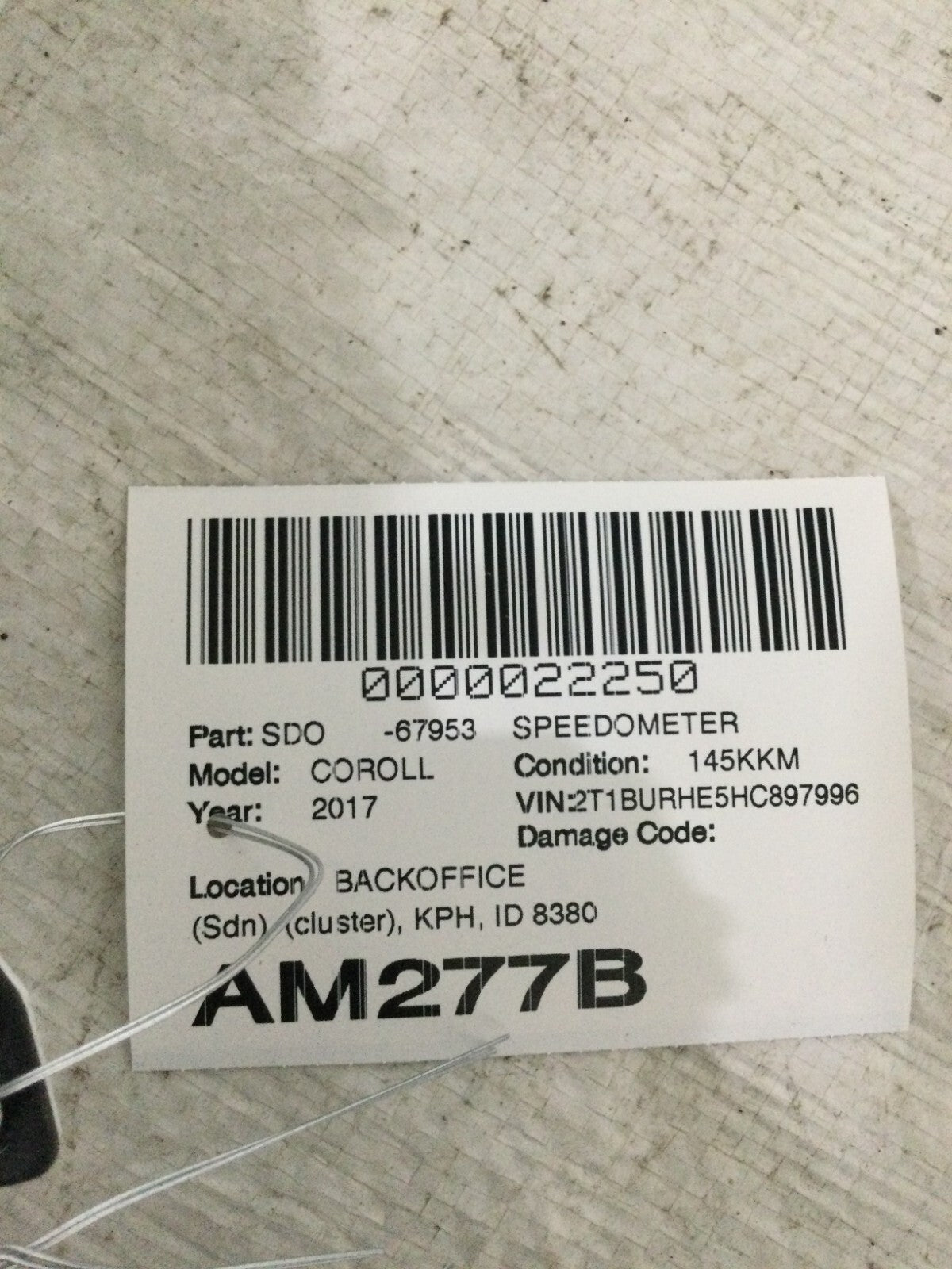 2017 Toyota Corolla Speedometer Cluster OEM 83800-F2P60-00