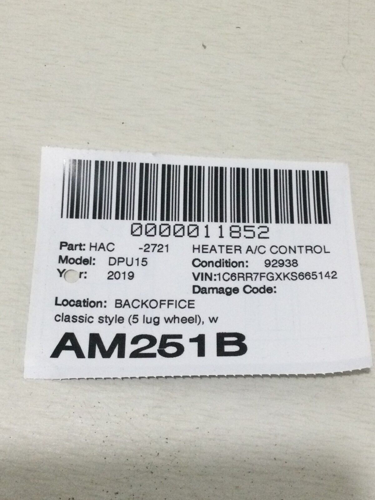 2019 Ram 1500 2500 3500 A/C Heater Climate Control Unit OEM 68268190AA