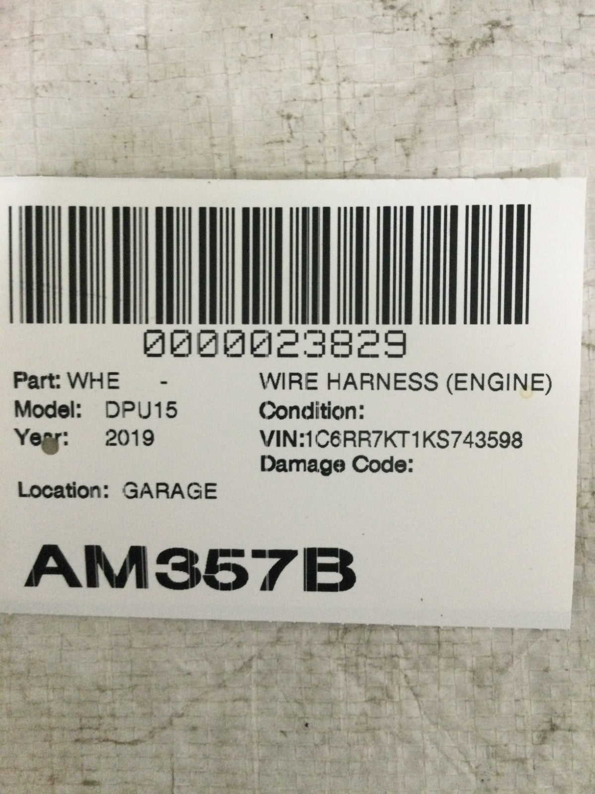 2019 Dodge Ram 1500 5.7L Transmission Wiring OEM 68371276AB