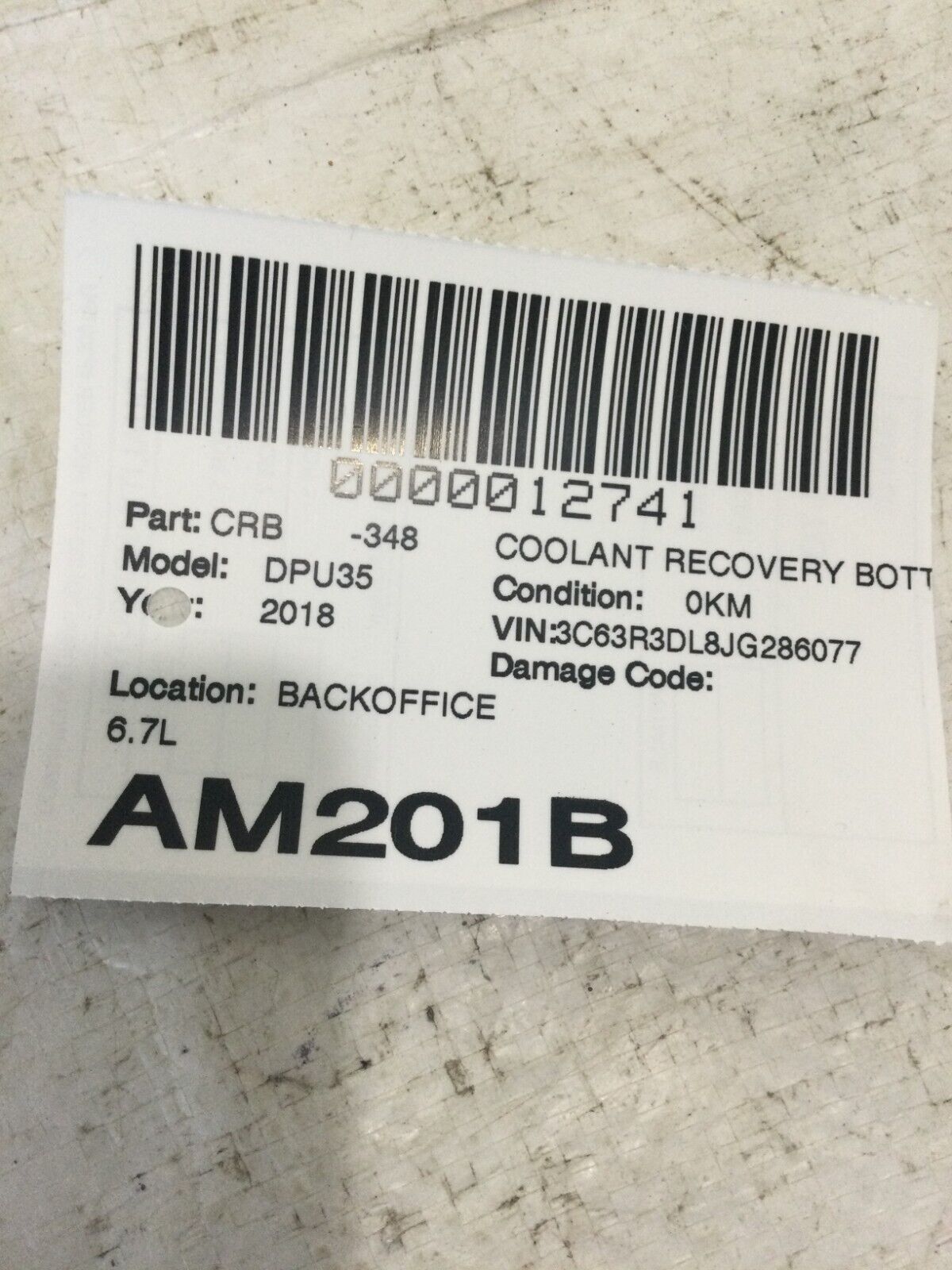 2018 Dodge Ram 3500 6.7L Coolant Recovery Reservoir Bottle OEM
