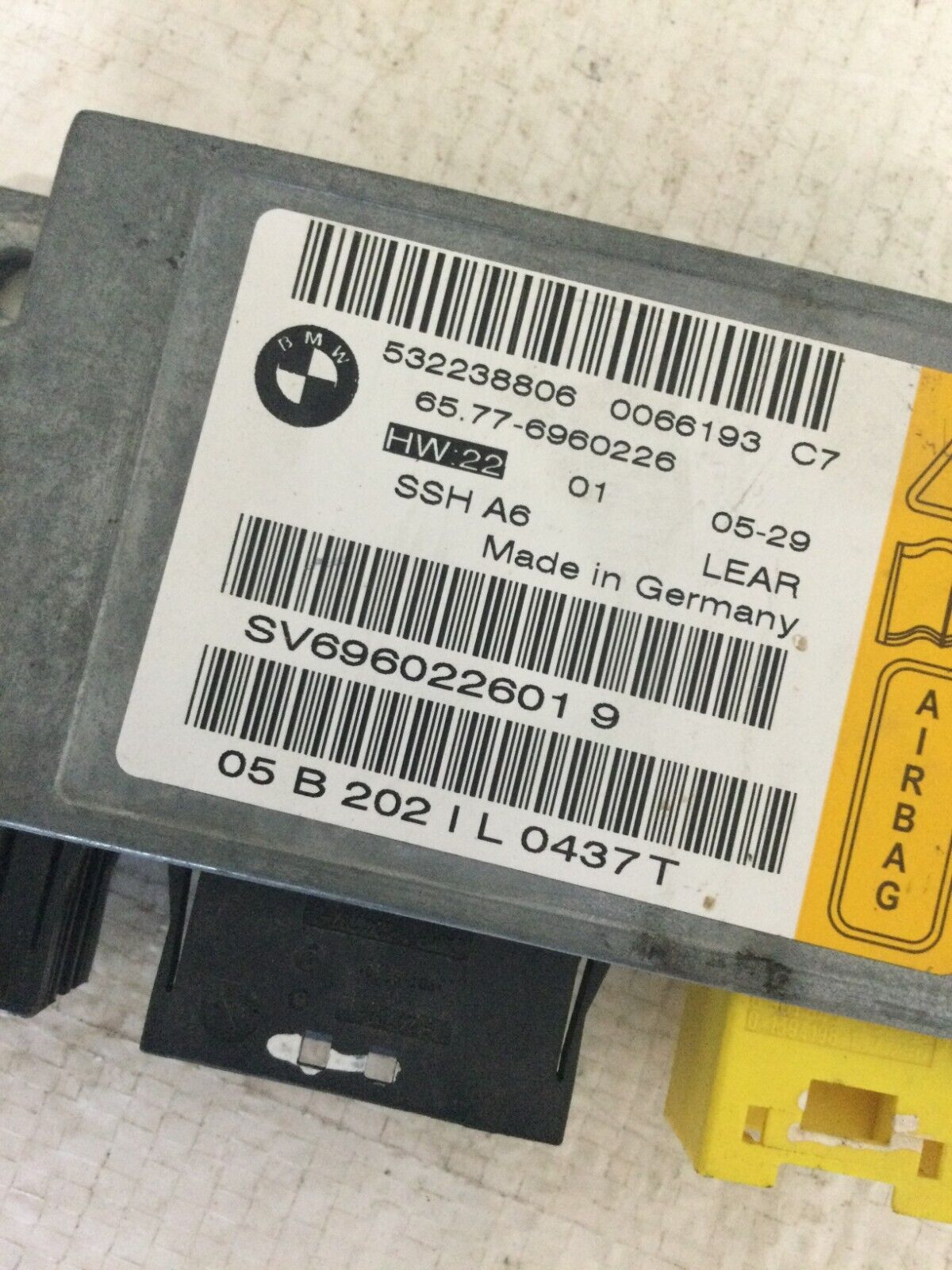 2006 BMW 750LI SRS Control Module 532238806 OEM