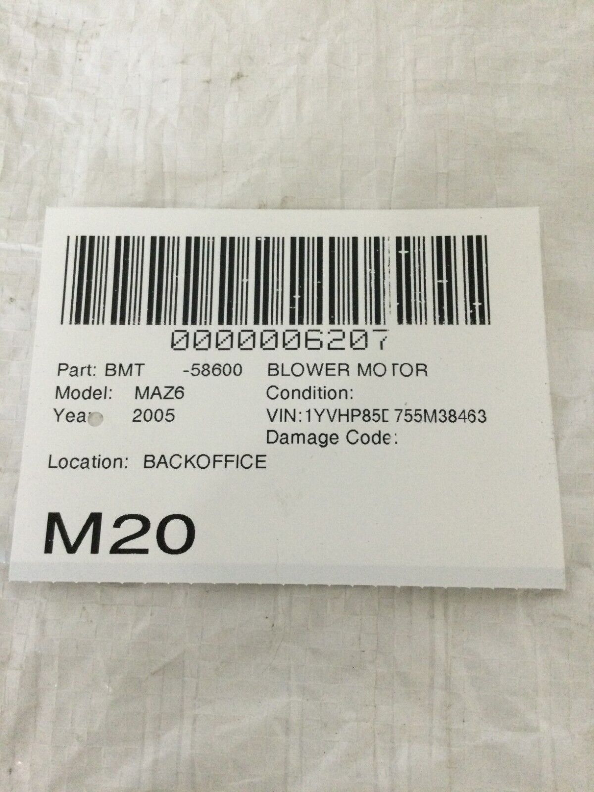 2003-2006 Mazda 6 A/C Heater Blower Motor OEM  904 929743L