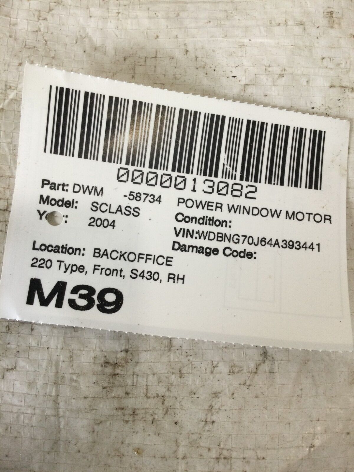 2004 Mercedes Benz S430 Front Right Power Window Motor OEM