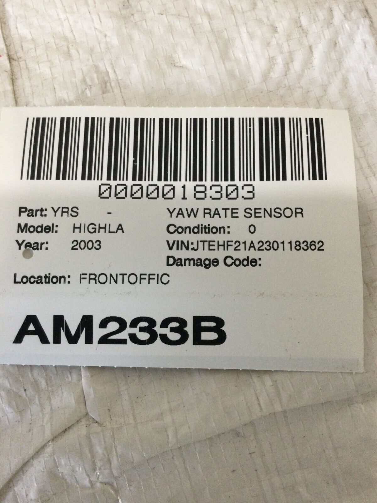 2001-2003 Toyota Highlander Yaw Rate Sensor OEM