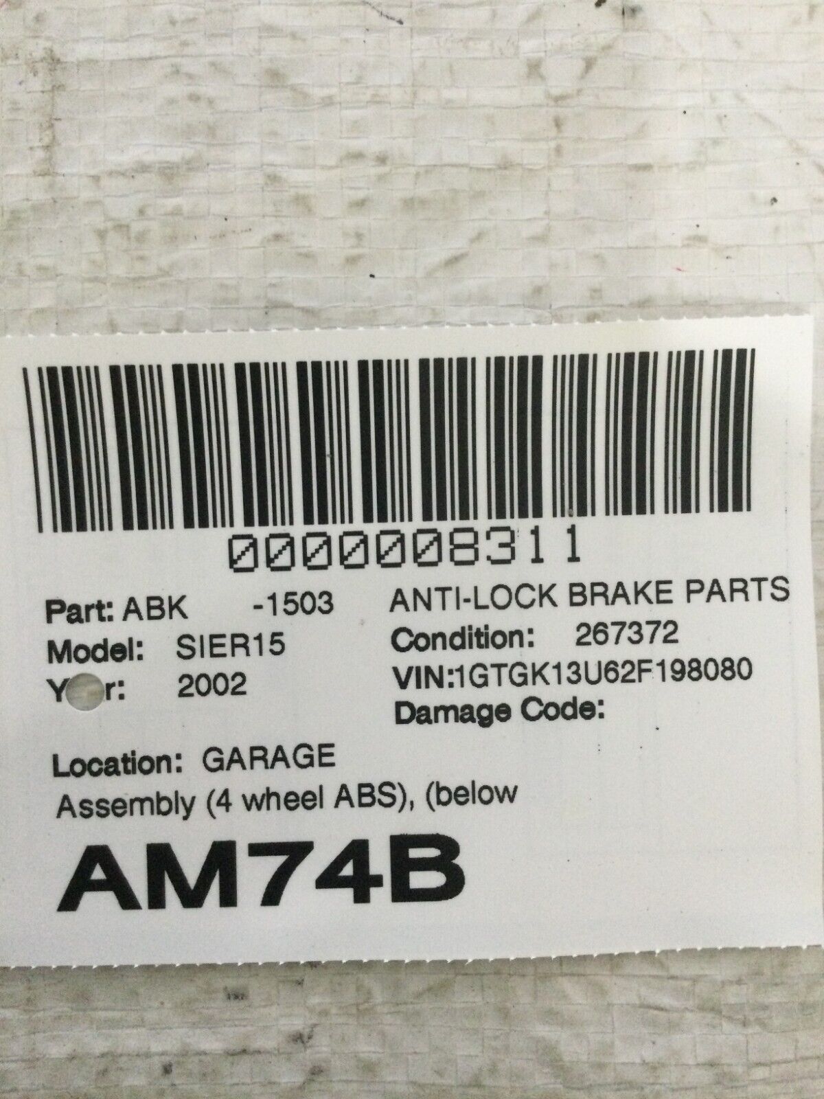 2002 Gmc Sieraa 1500 Abs Pump Control Module 13354725 OEM 6.0L 4WD