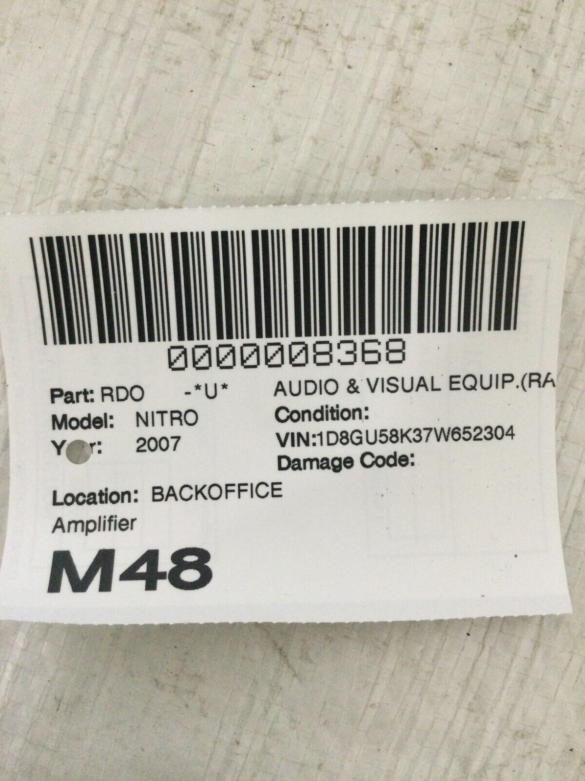 2007 Dodge Nitro Infinity Audio Stereo Radio AMP Amplifier 05091012AG