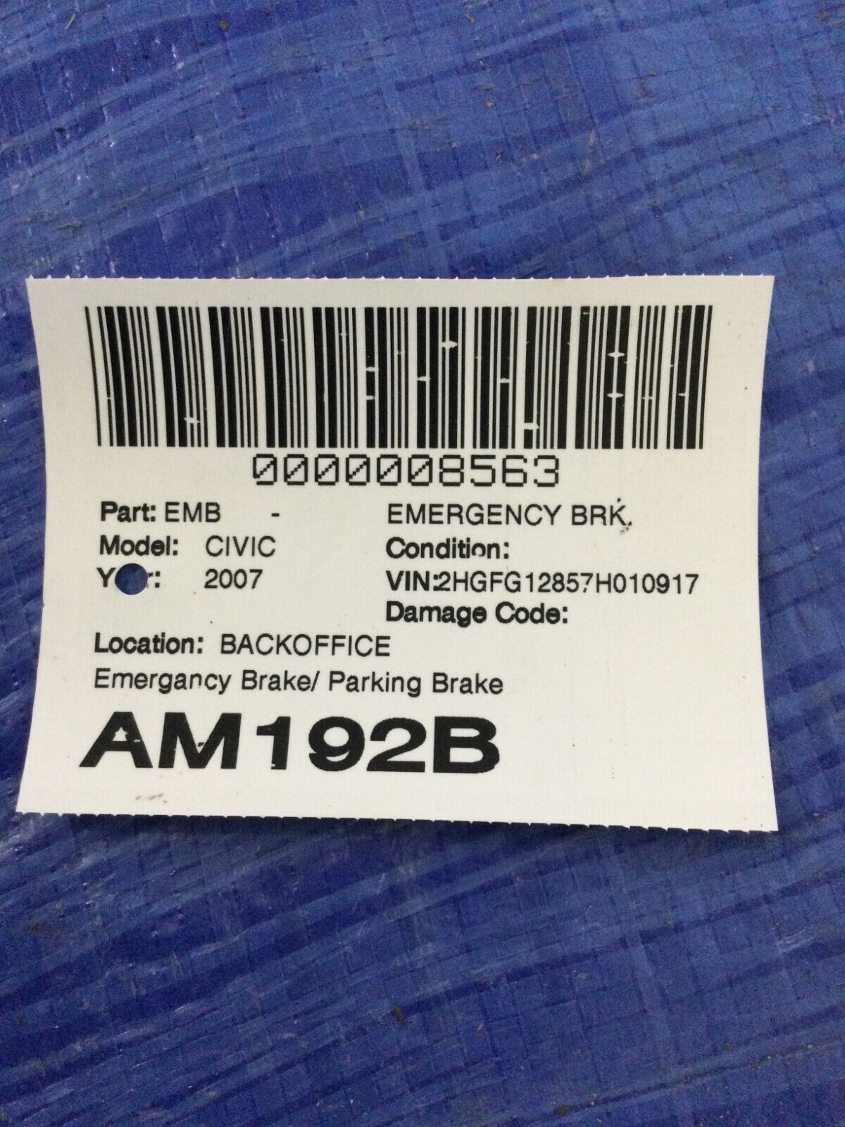2007 Honda Civic Emergency Parking Brake Pedal OEM
