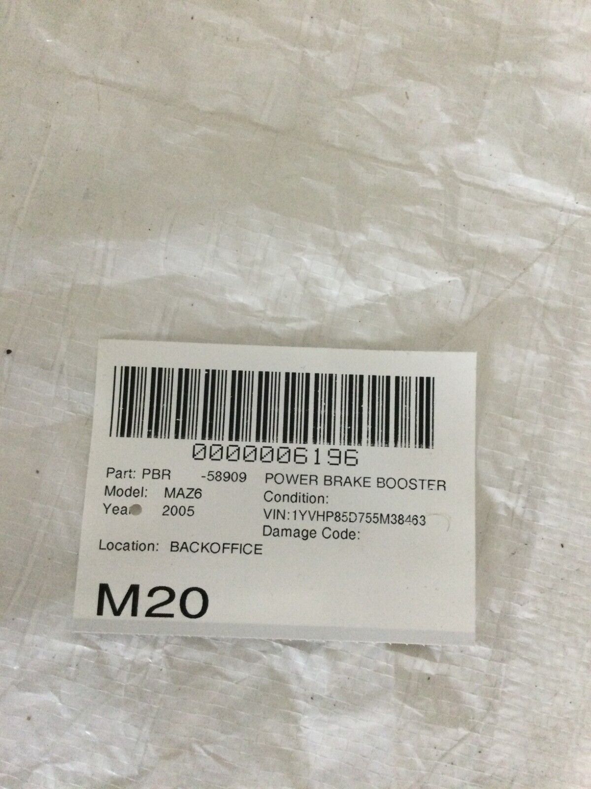 2004-2005 Mazda 6  Master Brake Cylinder W/ Reservoir Brake booster 3.0L OEM