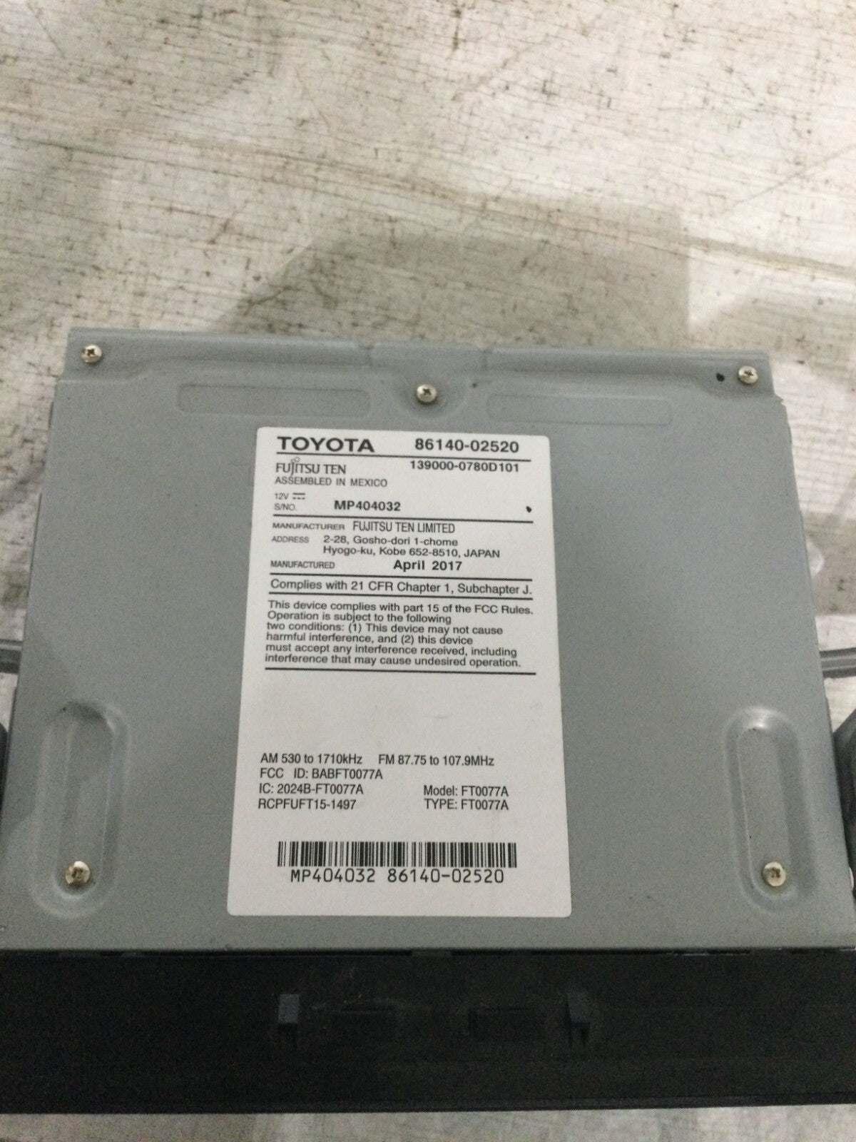 2017 Toyota Corolla Touchscreen Radio CD Player Receiver 86140-02520 OEM