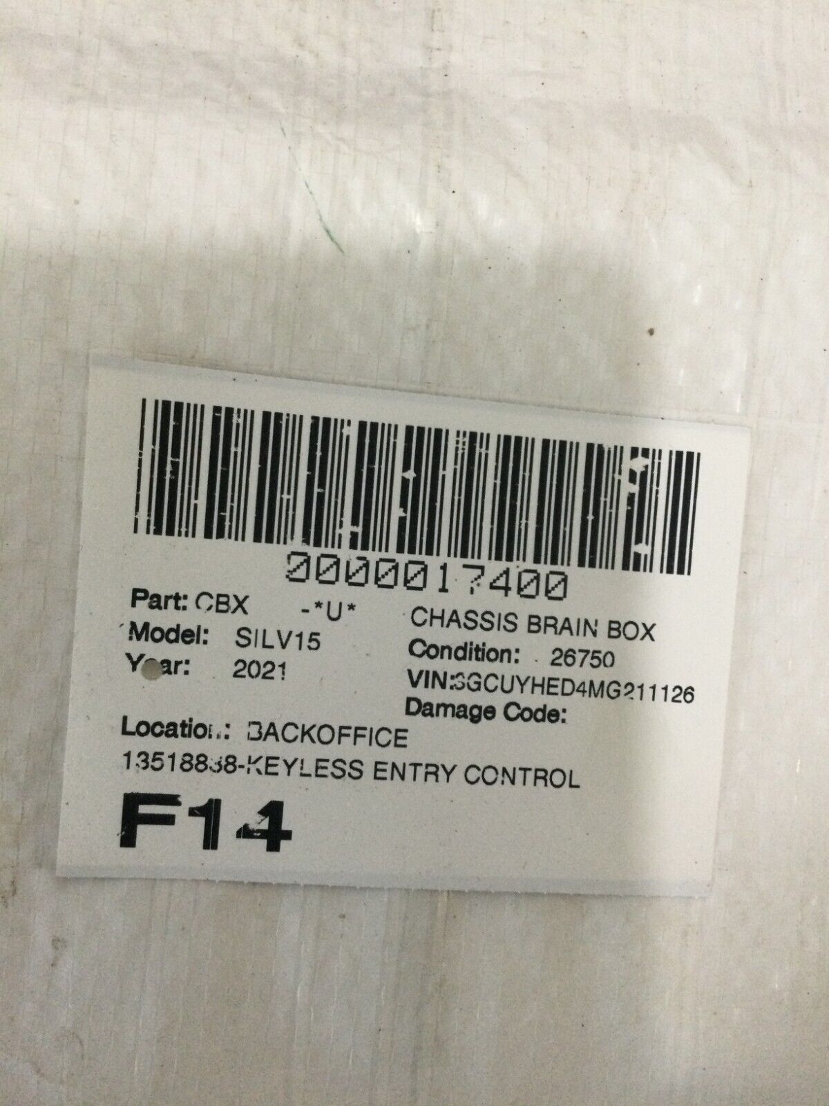 2021 Chevrolet Silverado Trail Blazer Key Less  Entry Control  13518838 OEM