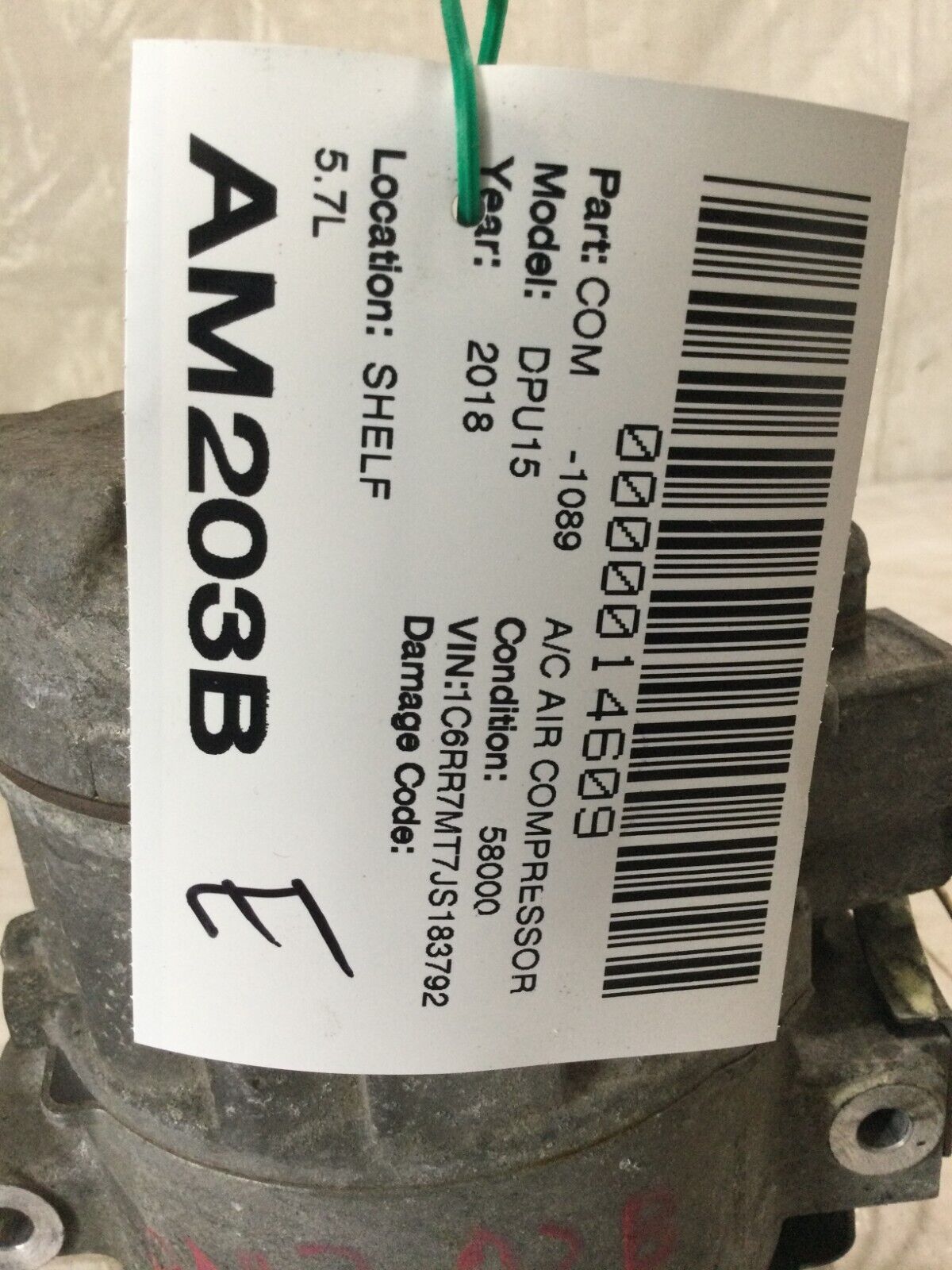 2018 RAM 1500 Air Compressor Assembly  68140664AE OEM