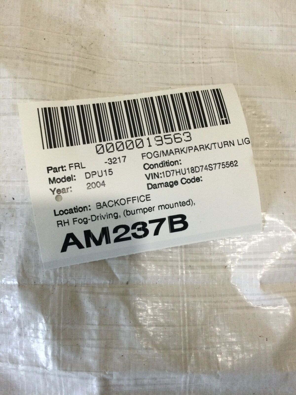 2002-2008 Dodge Ram 1500 Halogen Fog Light Lamp Right Passenger Side 55077475AB