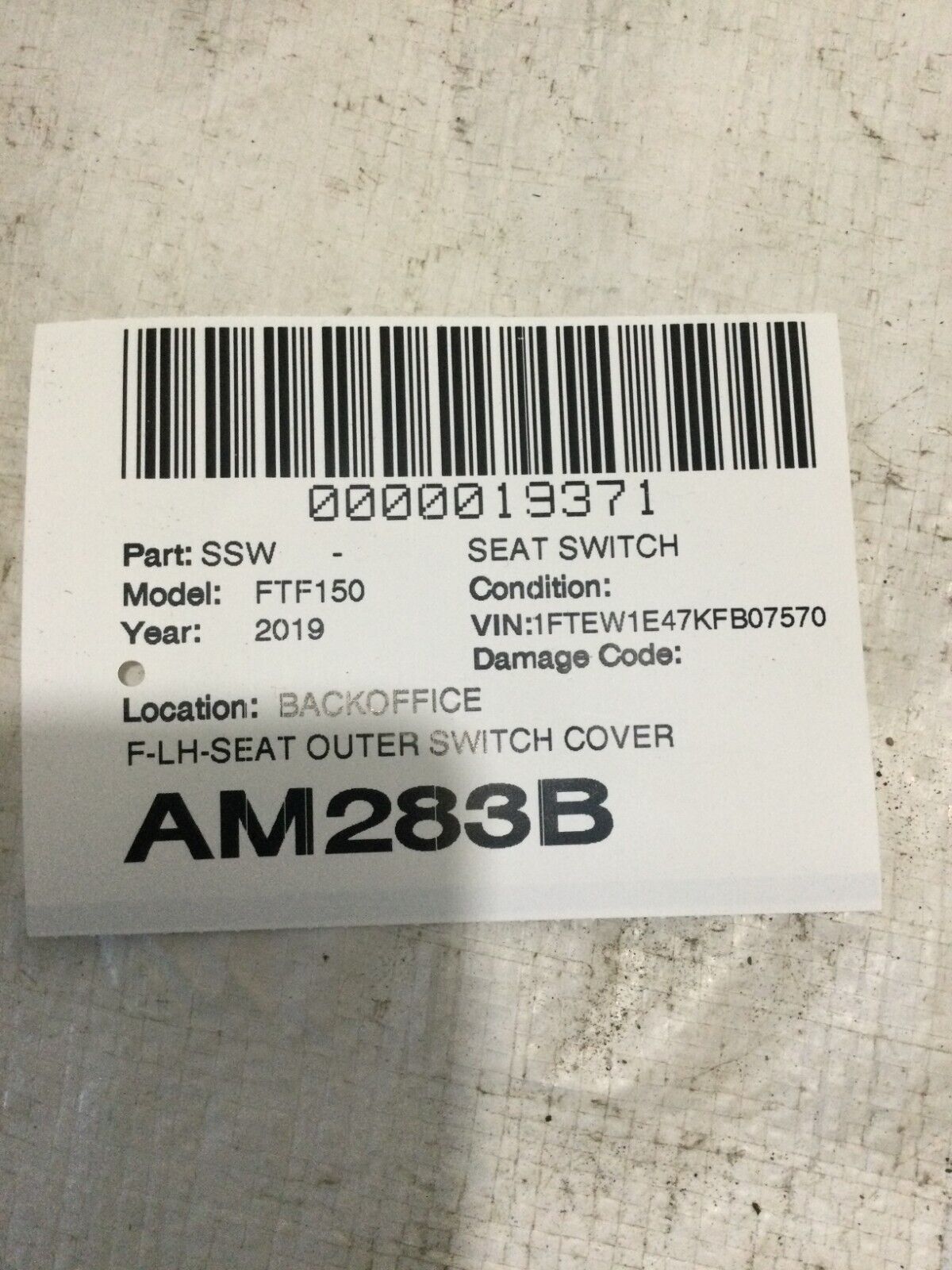 2019 Ford F-150 Front Left Seat Outer Switch Cover OEM