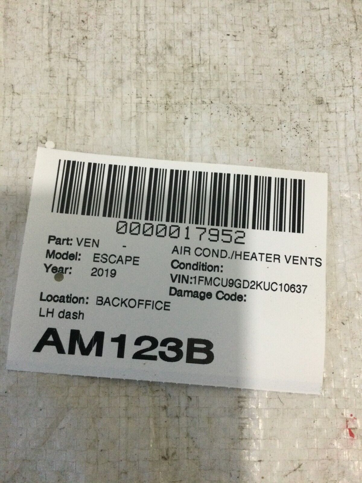 2019 Ford Escape Left Driver Dash Air Vent OEM