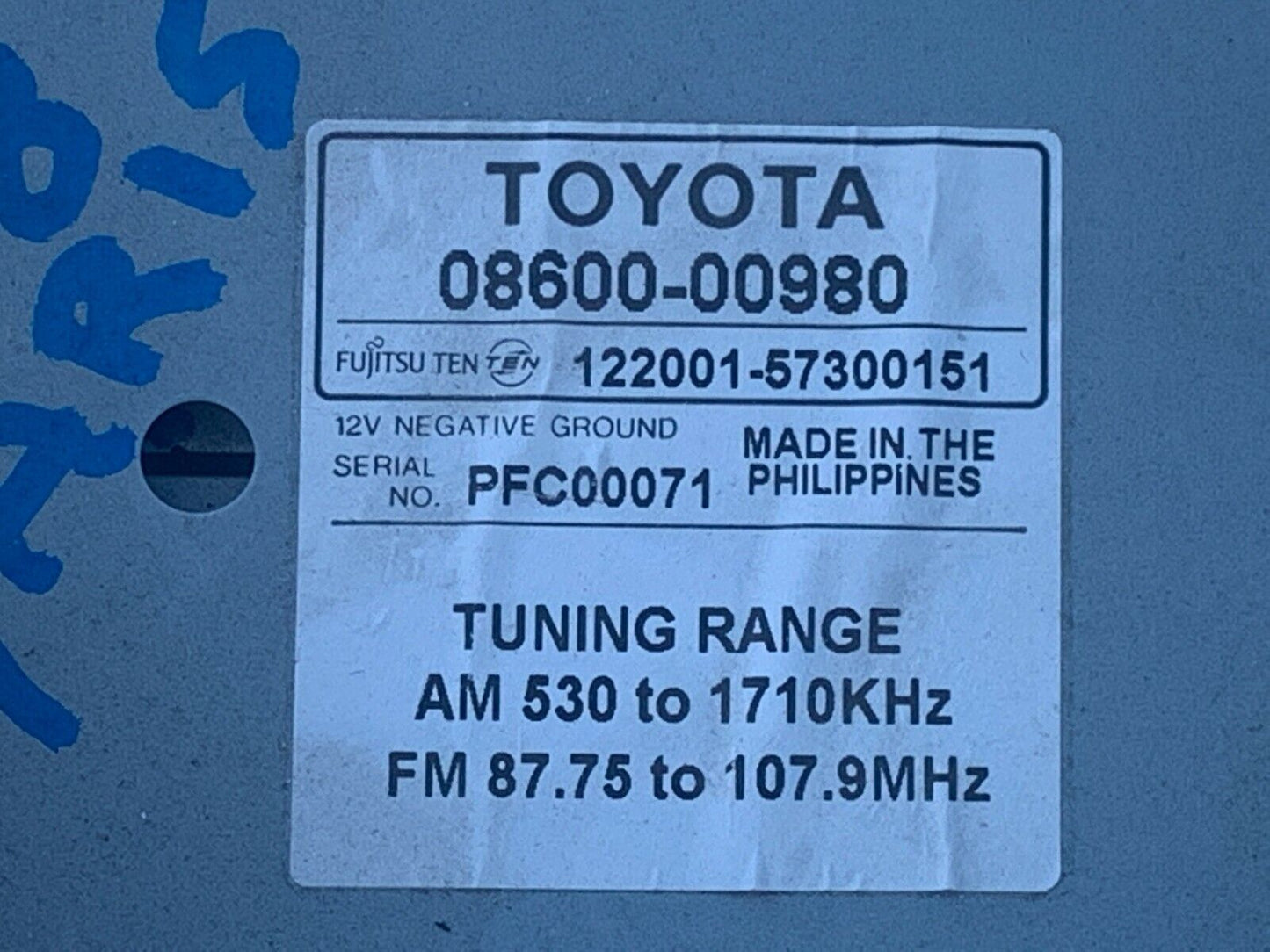 2006-2007 Toyota Yaris Radio CD Player 08600-00980 OEM
