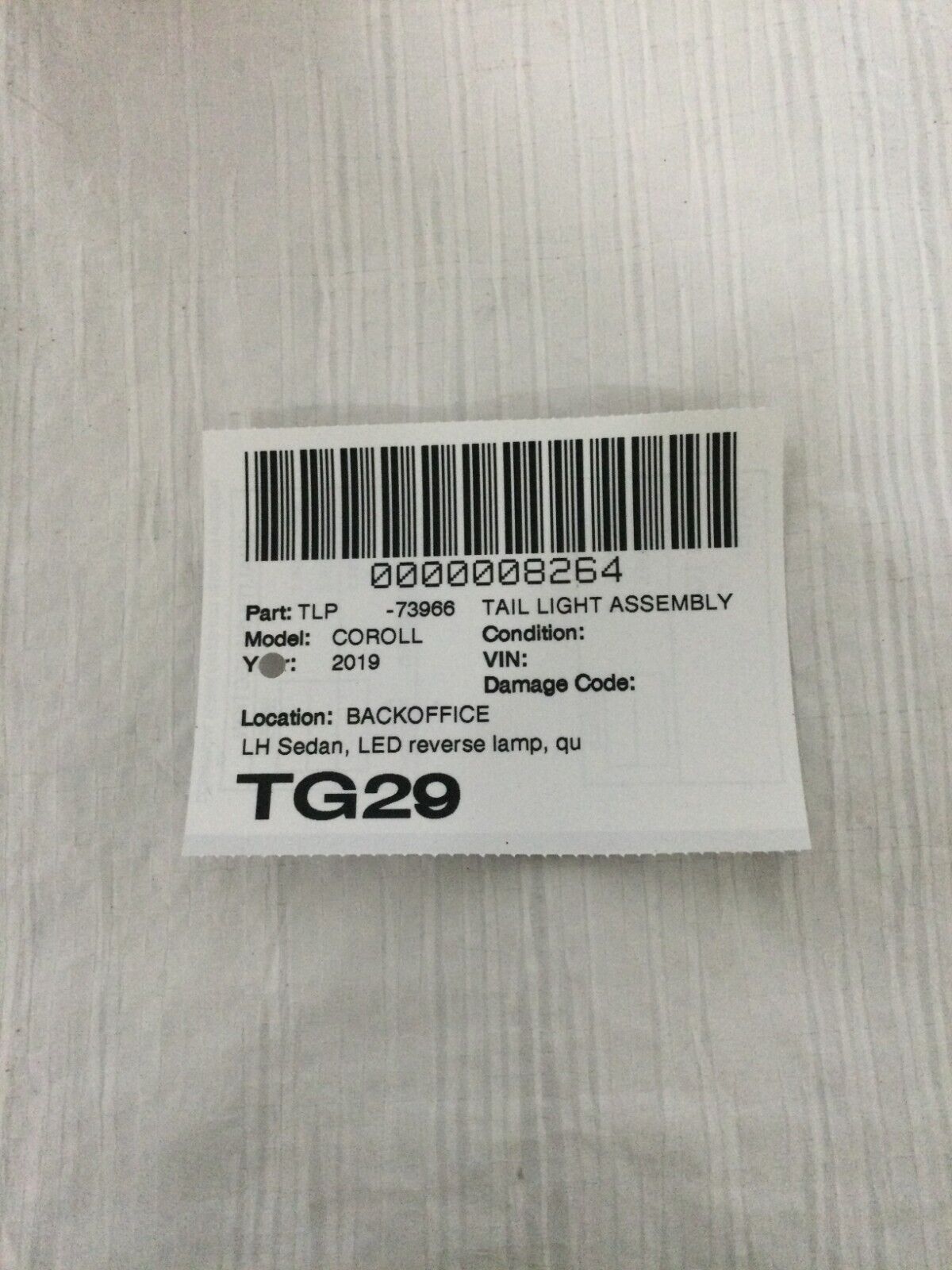 2019 Toyota Corolla Sedan Rear Left Tail Light Lamp OEM