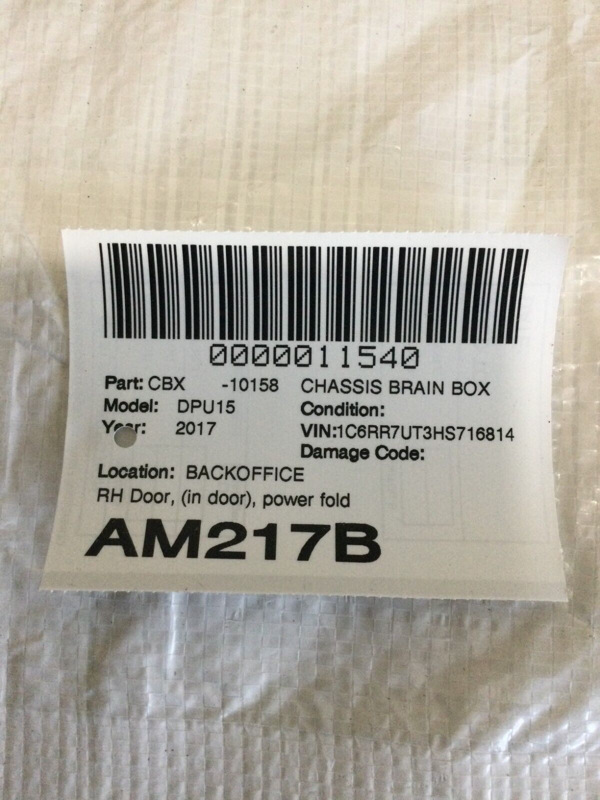 2017 Ram 1500 Front Right Door Control Module OEM 68225102AC