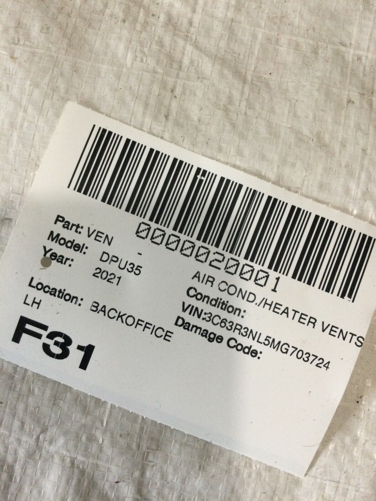 2021 Dodge Ram 3500 Longhorn Left Driver Side Dash Air Vent OEM