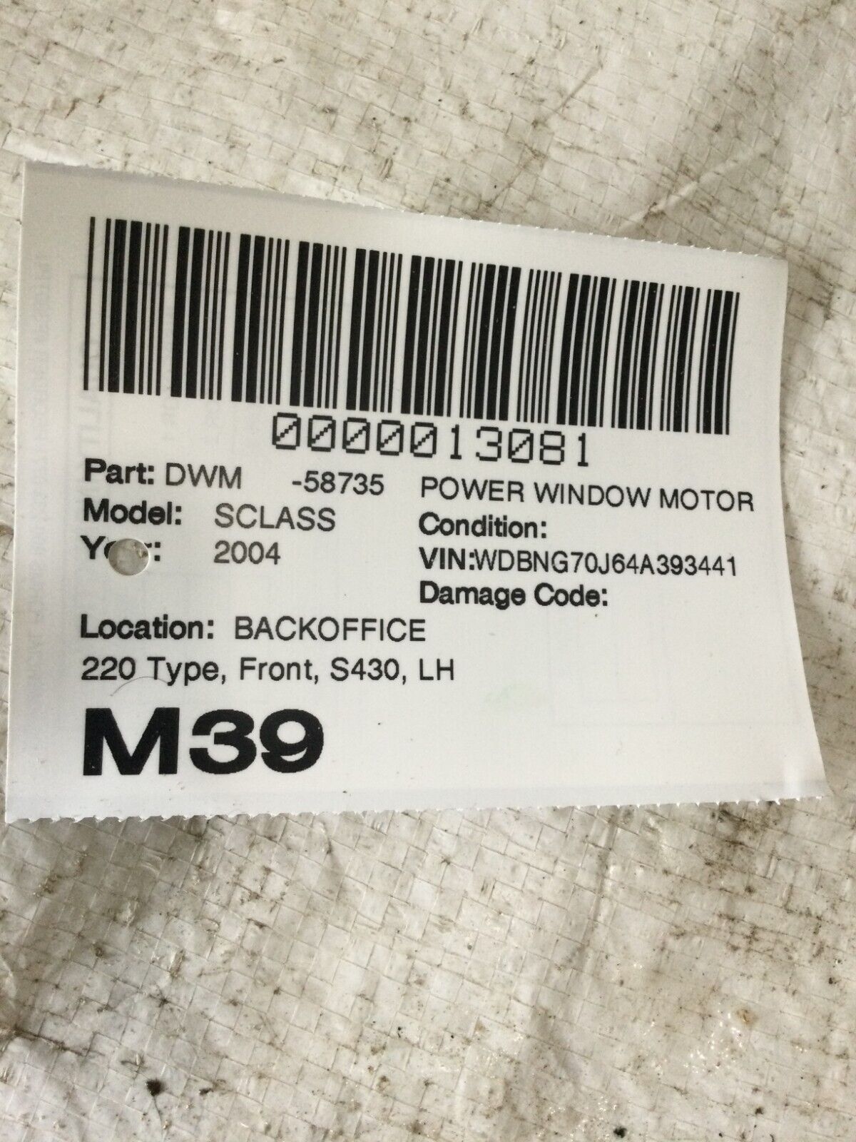 2004 Mercedes Benz S430 Front Left Power Window Motor OEM