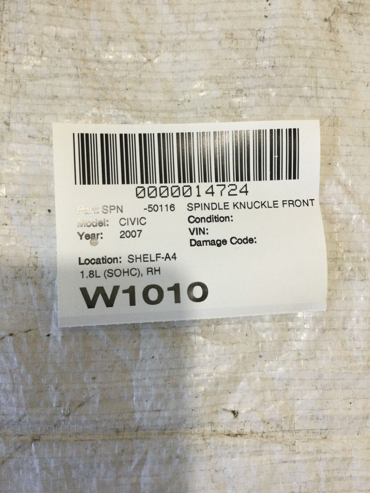 2007 Honda Civic Rear Right Spindle Knuckle Bearing Hub OEM